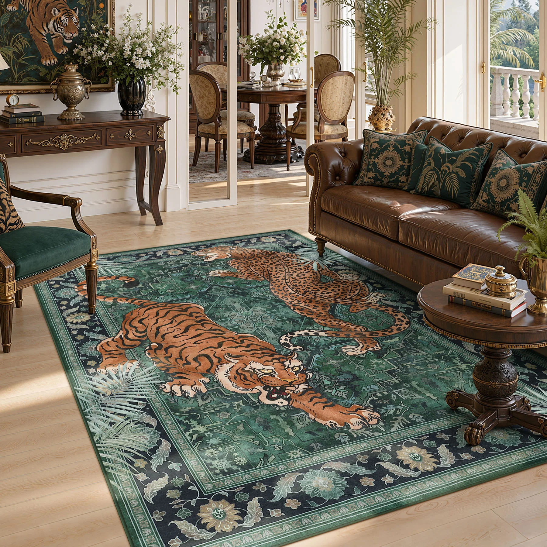 5x7/8x10 Tiger Leopard Print Area Rug, Boho Animal Washable Soft Low Pile Indoor Carpet, Oeko-Tex Certified