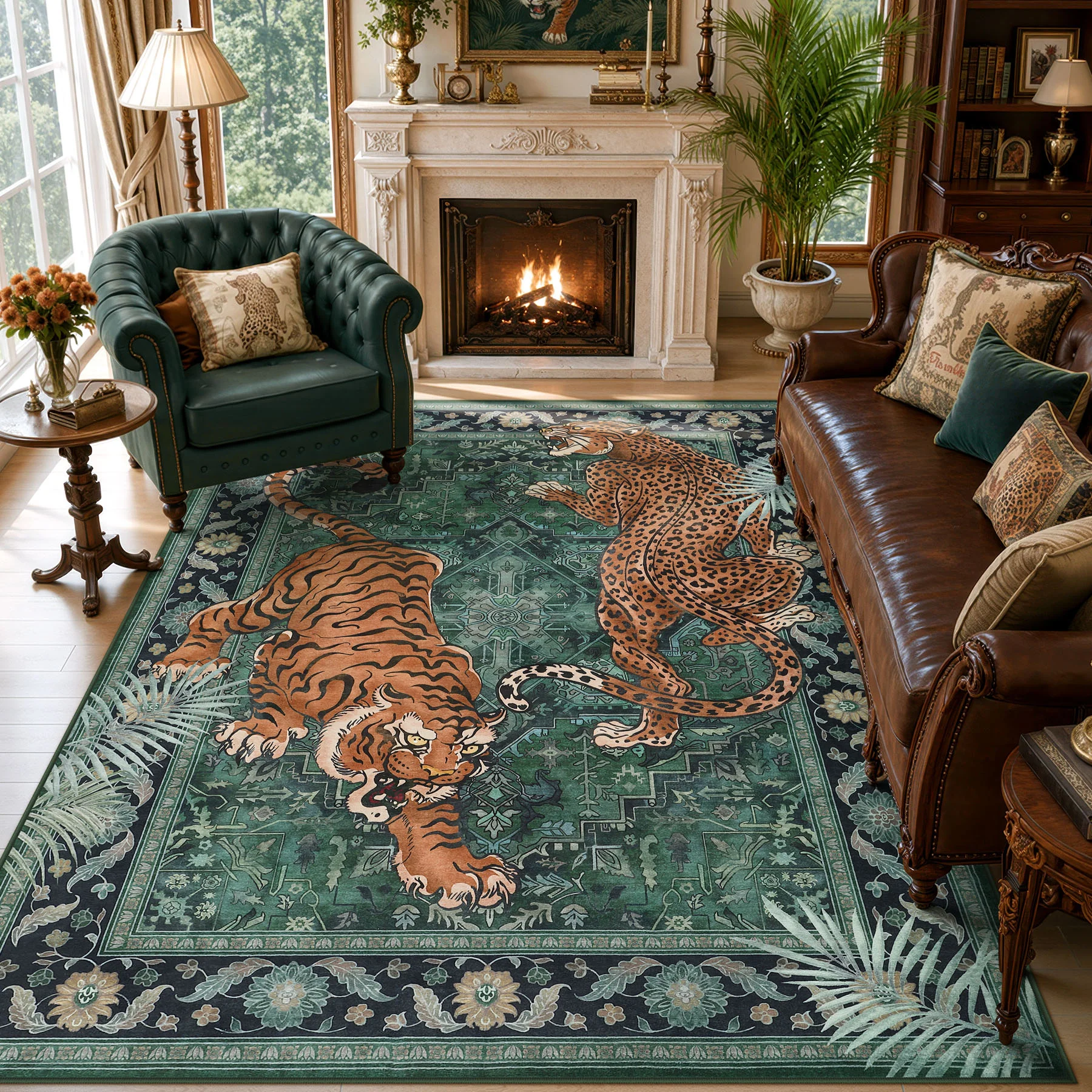 5x7/8x10 Tiger Leopard Print Area Rug, Boho Animal Washable Soft Low Pile Indoor Carpet, Oeko-Tex Certified - Image 10