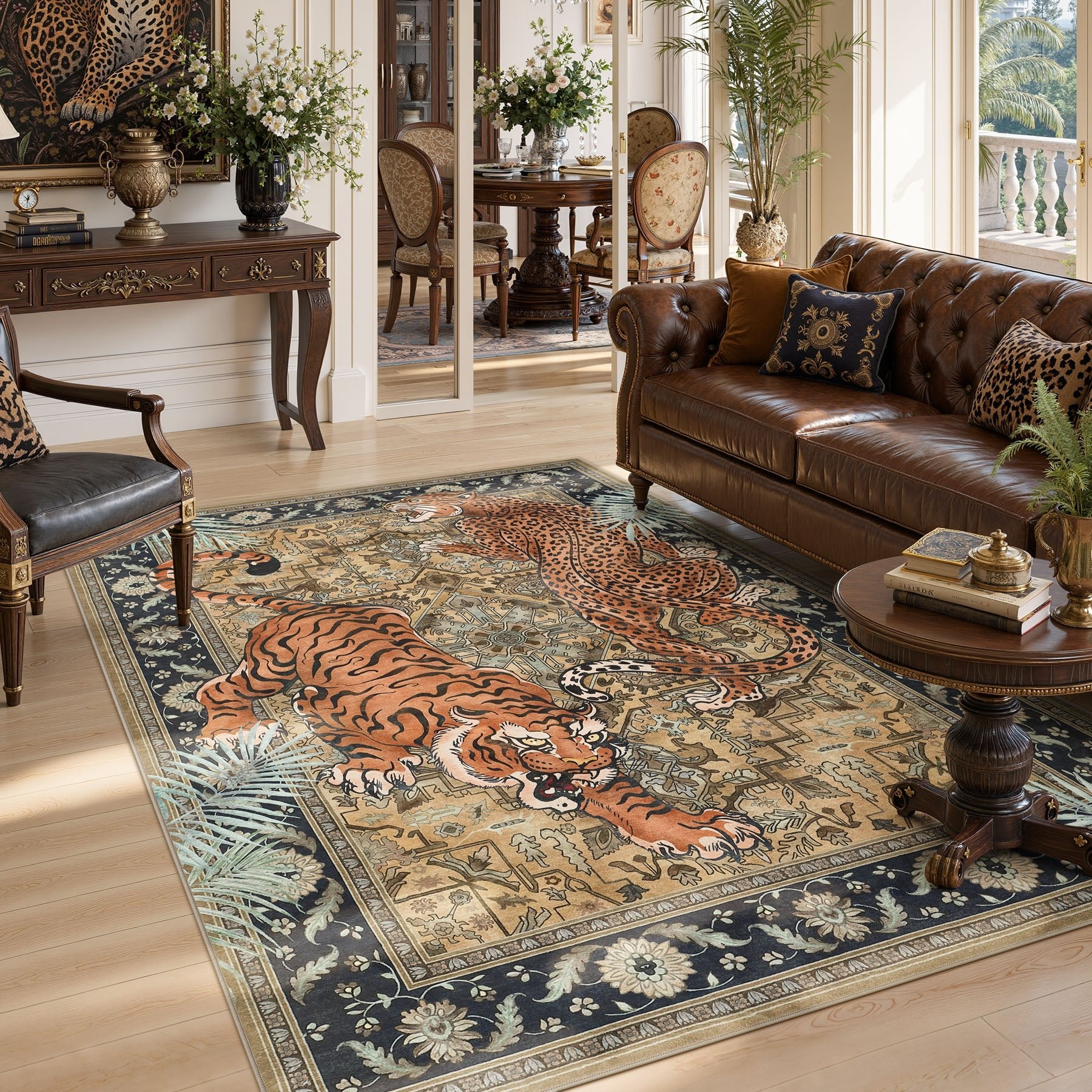 5x7/8x10 Tiger Leopard Print Area Rug, Boho Animal Washable Soft Low Pile Indoor Carpet, Oeko-Tex Certified - Image 15
