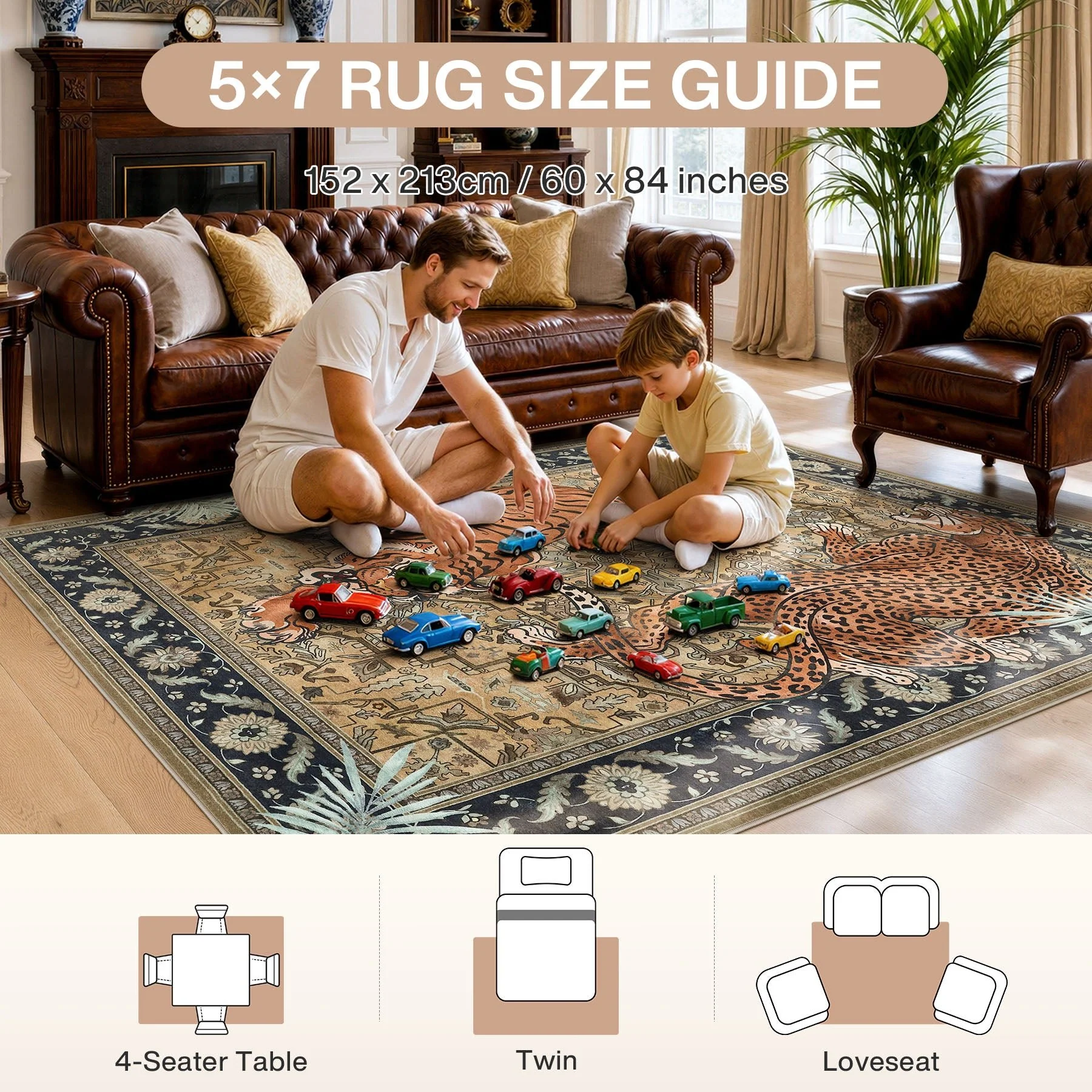 5x7/8x10 Tiger Leopard Print Area Rug, Boho Animal Washable Soft Low Pile Indoor Carpet, Oeko-Tex Certified - Image 16