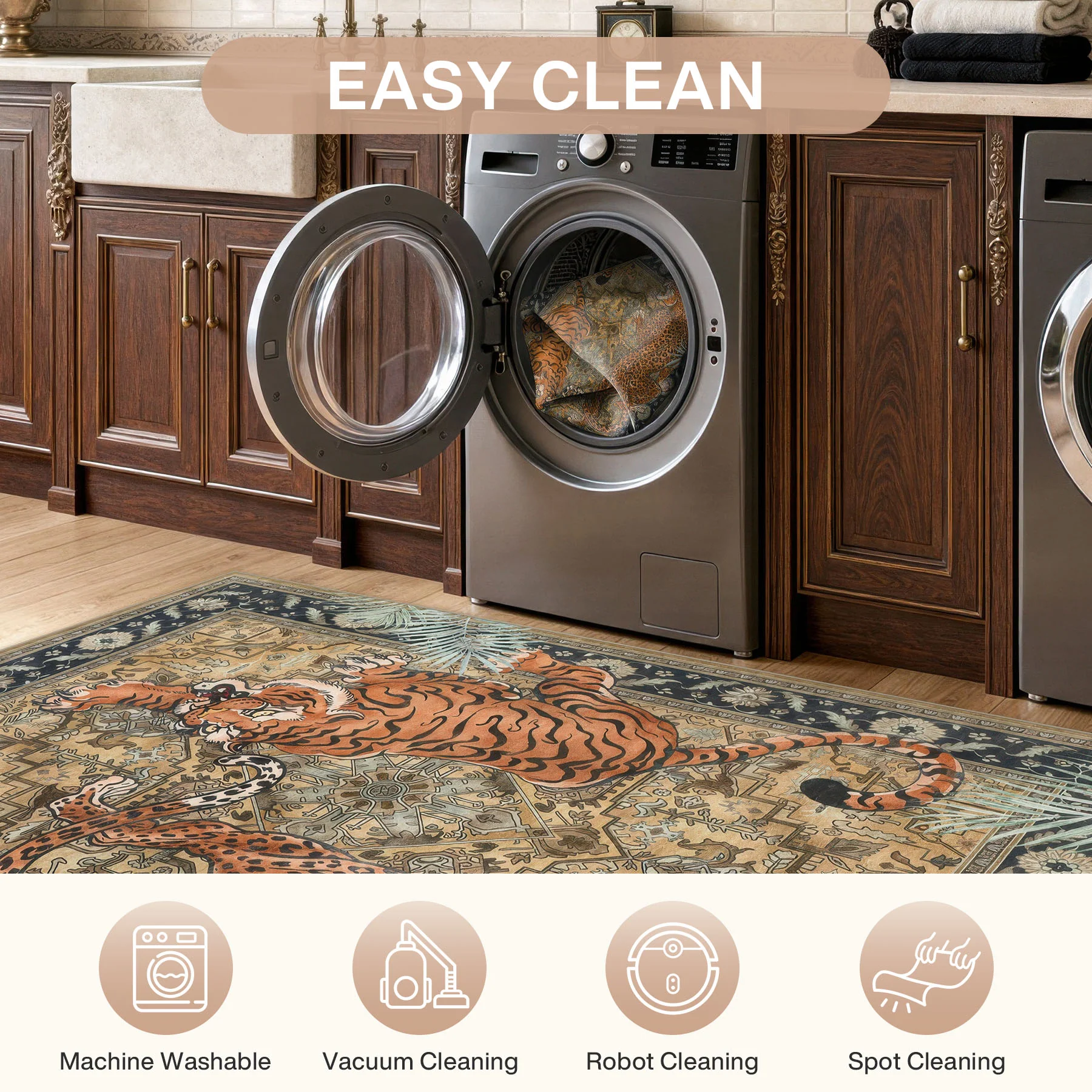 5x7/8x10 Tiger Leopard Print Area Rug, Boho Animal Washable Soft Low Pile Indoor Carpet, Oeko-Tex Certified - Image 18