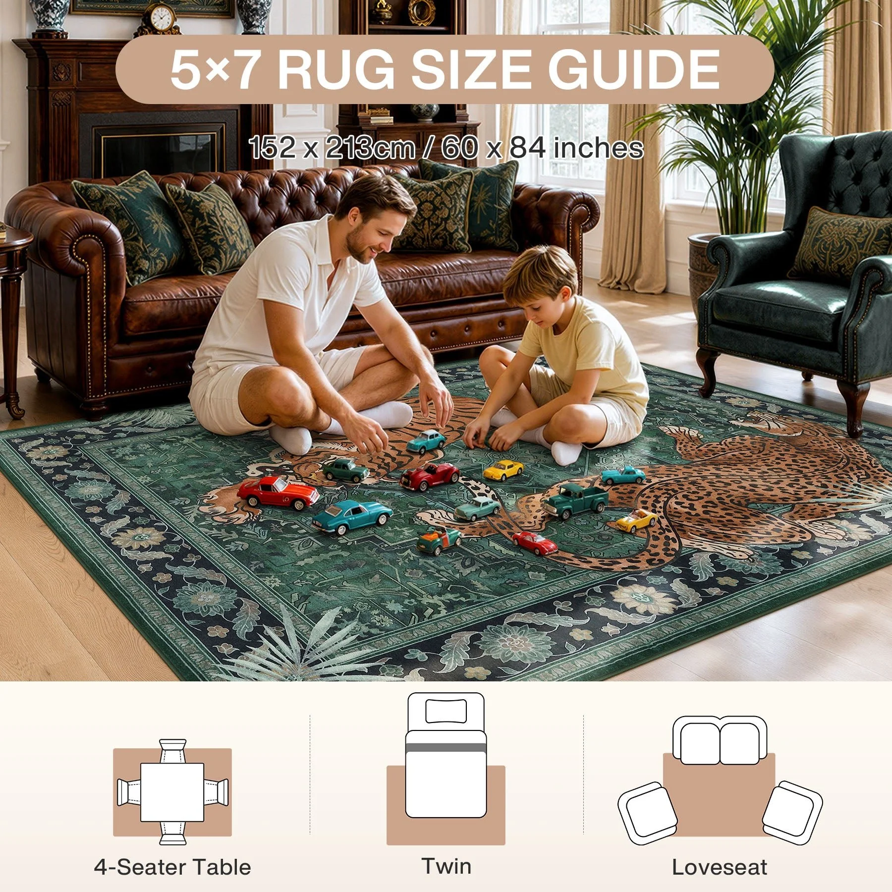 5x7/8x10 Tiger Leopard Print Area Rug, Boho Animal Washable Soft Low Pile Indoor Carpet, Oeko-Tex Certified - Image 2