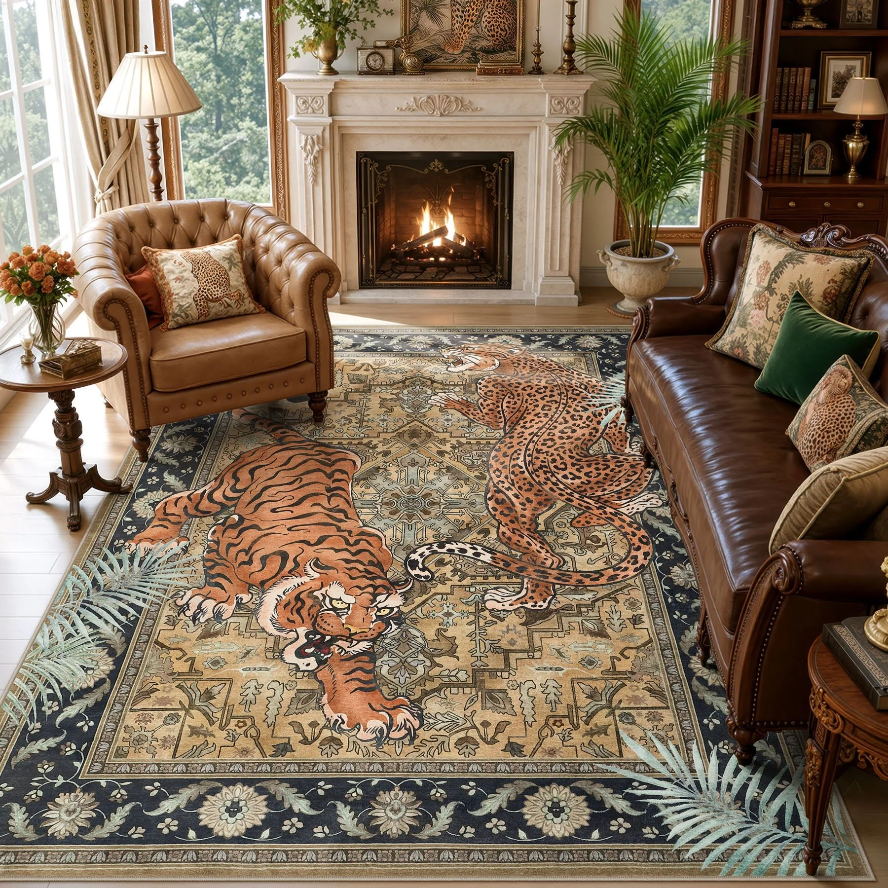 5x7/8x10 Tiger Leopard Print Area Rug, Boho Animal Washable Soft Low Pile Indoor Carpet, Oeko-Tex Certified - Image 22