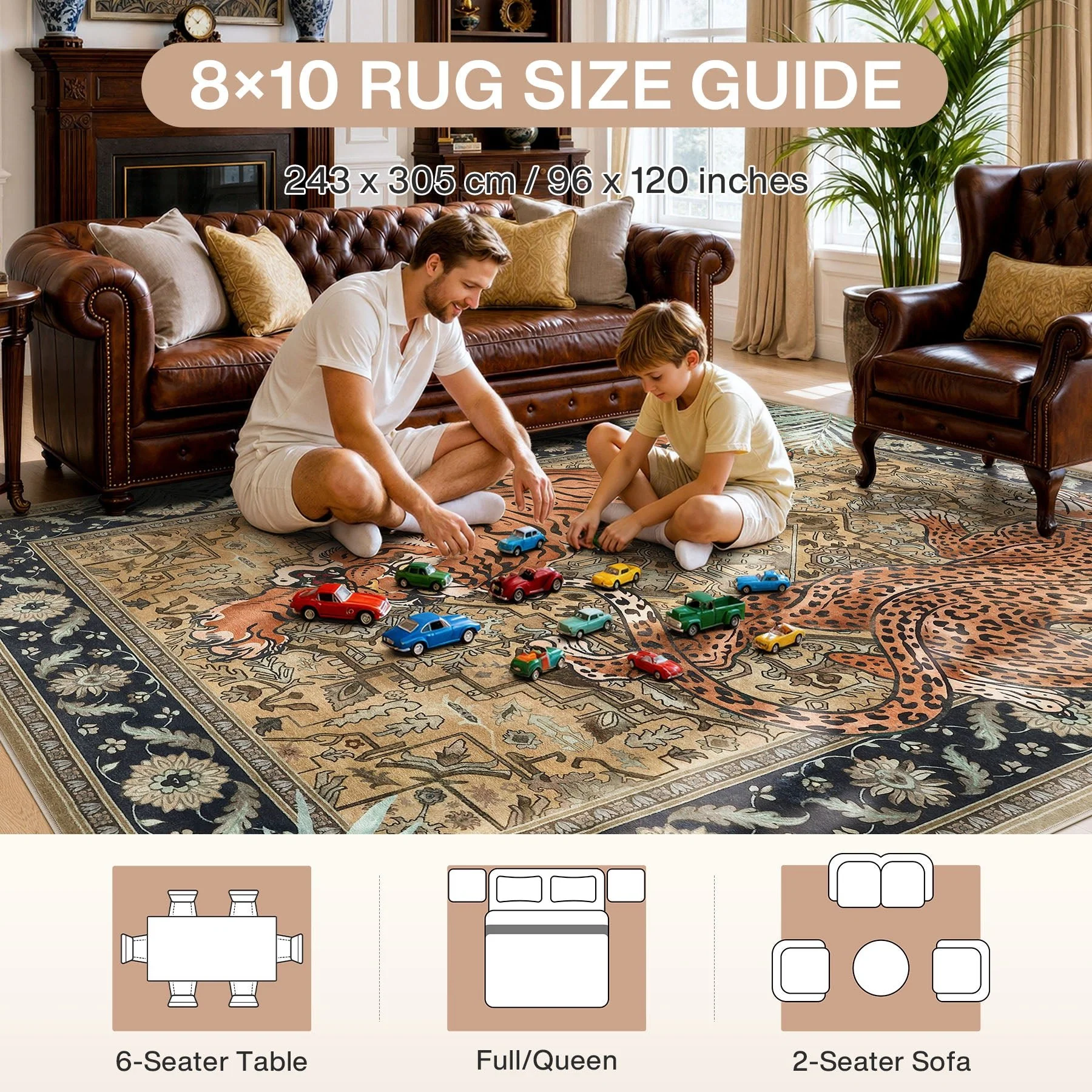 5x7/8x10 Tiger Leopard Print Area Rug, Boho Animal Washable Soft Low Pile Indoor Carpet, Oeko-Tex Certified - Image 23