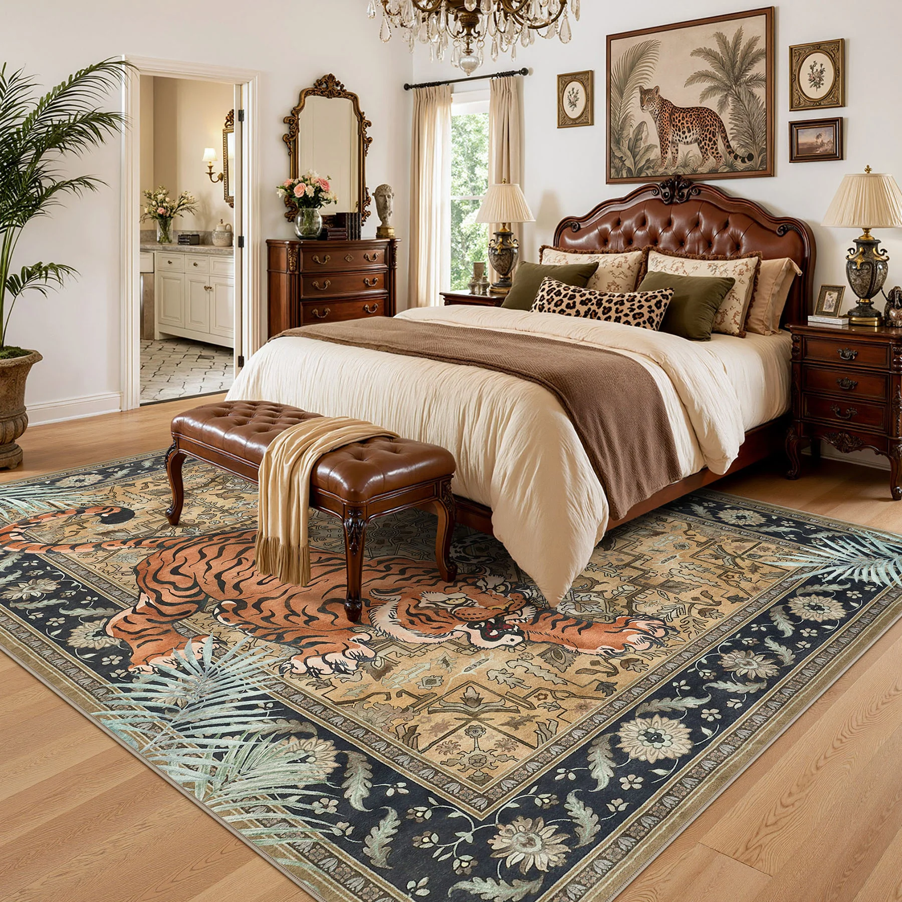 5x7/8x10 Tiger Leopard Print Area Rug, Boho Animal Washable Soft Low Pile Indoor Carpet, Oeko-Tex Certified - Image 24