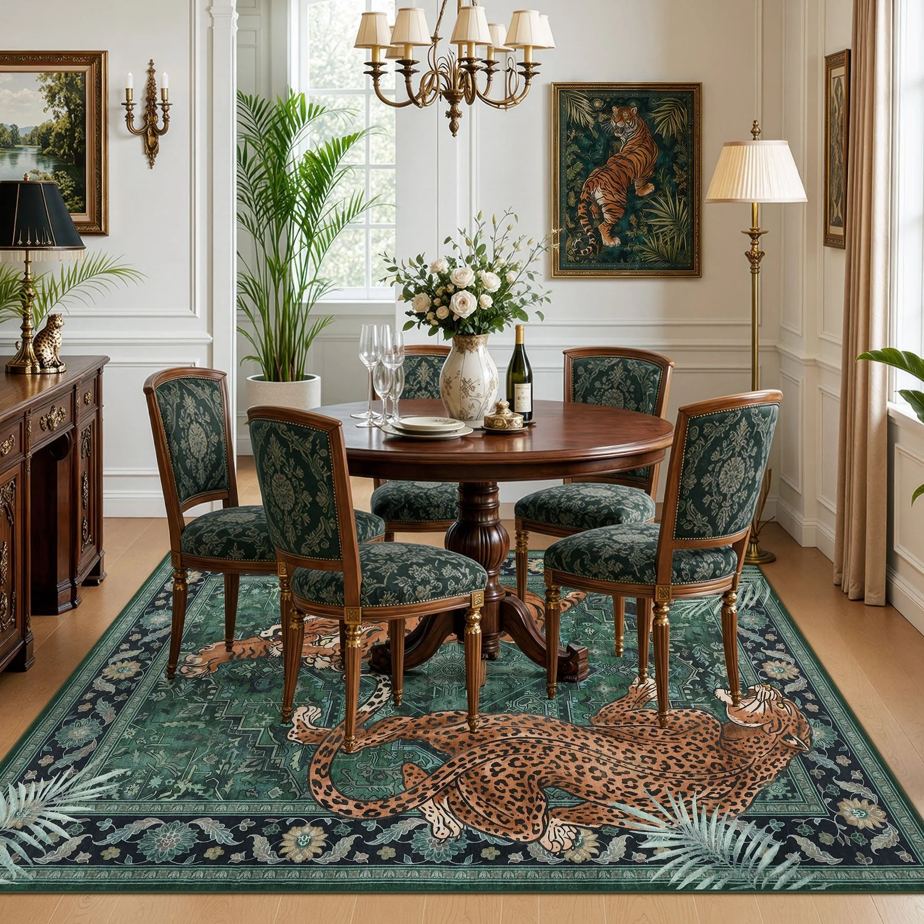 5x7/8x10 Tiger Leopard Print Area Rug, Boho Animal Washable Soft Low Pile Indoor Carpet, Oeko-Tex Certified - Image 4