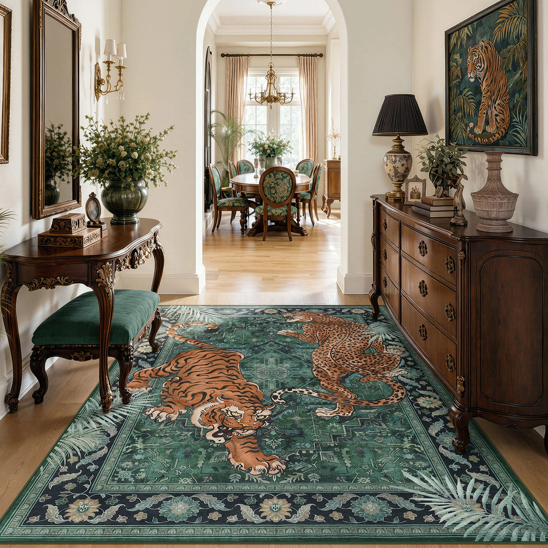 5x7/8x10 Tiger Leopard Print Area Rug, Boho Animal Washable Soft Low Pile Indoor Carpet, Oeko-Tex Certified - Image 5
