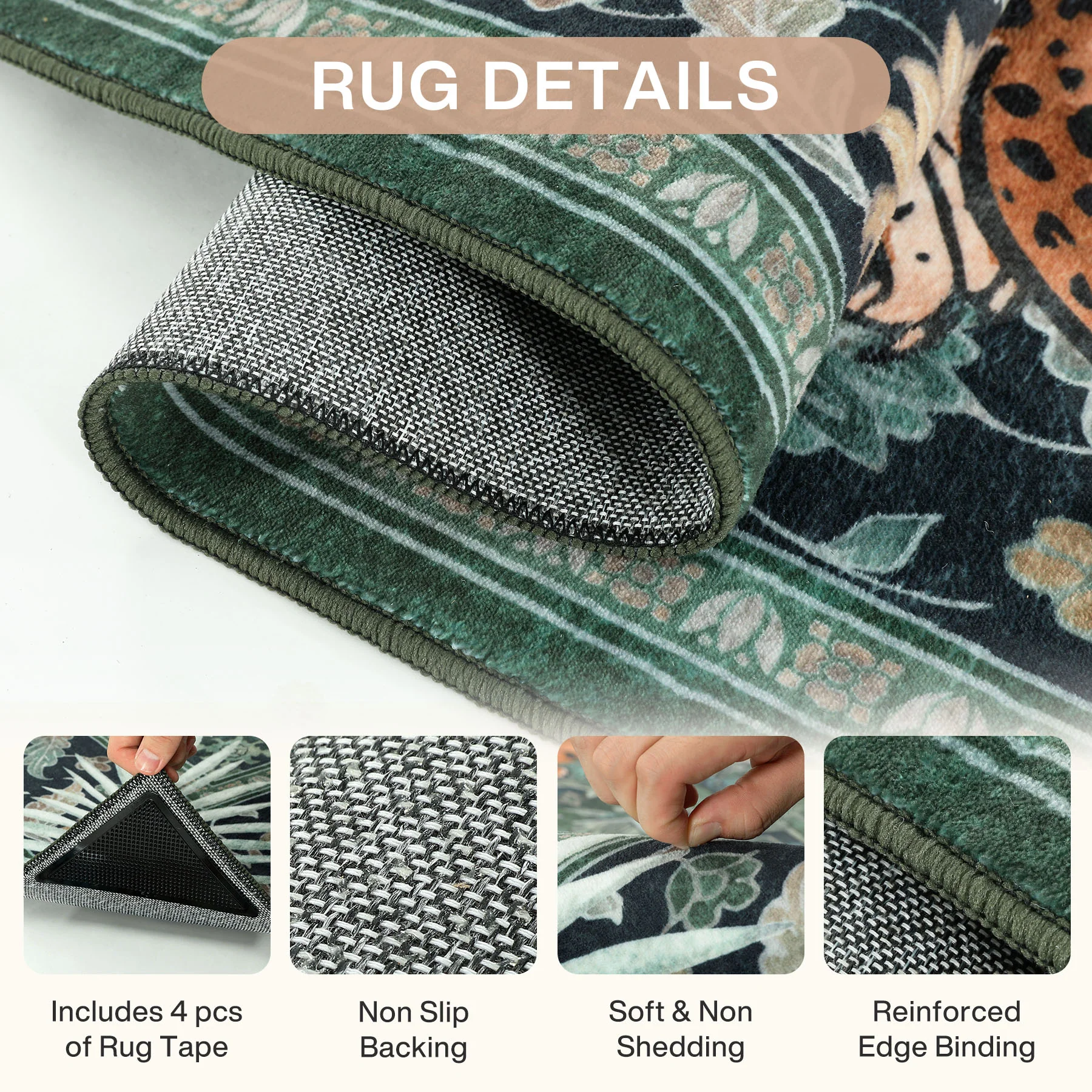 5x7/8x10 Tiger Leopard Print Area Rug, Boho Animal Washable Soft Low Pile Indoor Carpet, Oeko-Tex Certified - Image 7