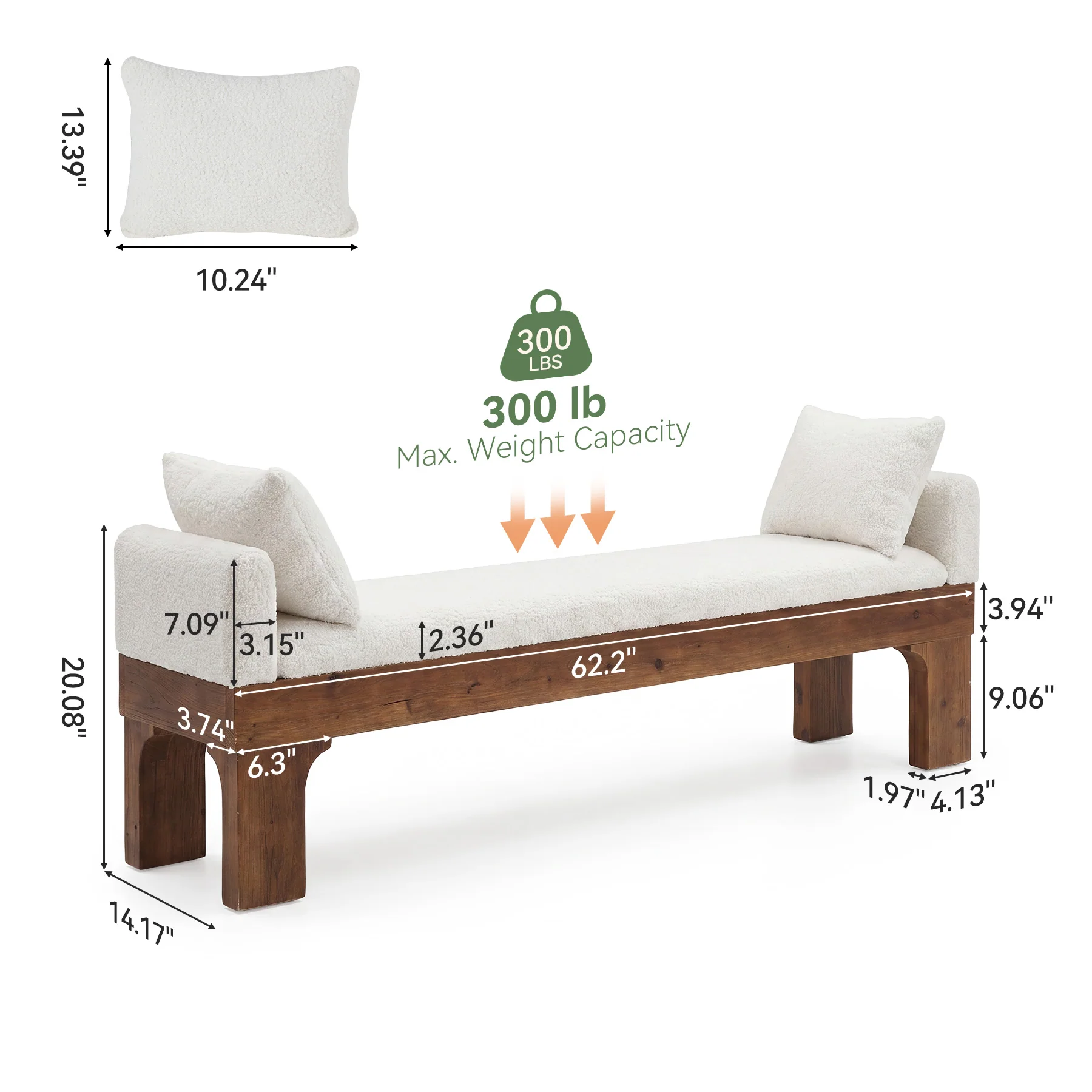 63" Upholstered End of Bed Bench, Boucle Bedroom Bench King Size with Solid Wood Frame - Image 2