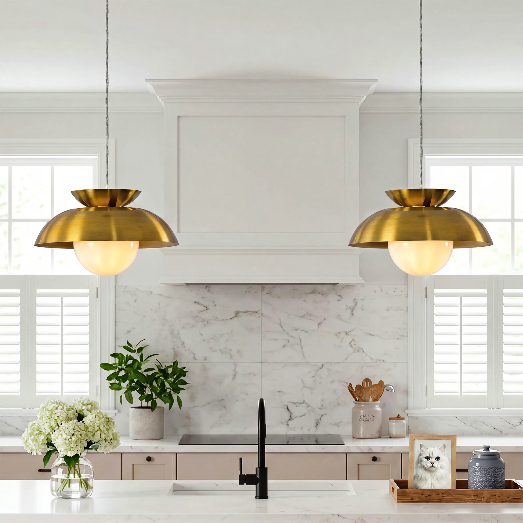 Brass Dome Pendant Light, Gold Island Light Fixtures with Height Adjustable - Image 3