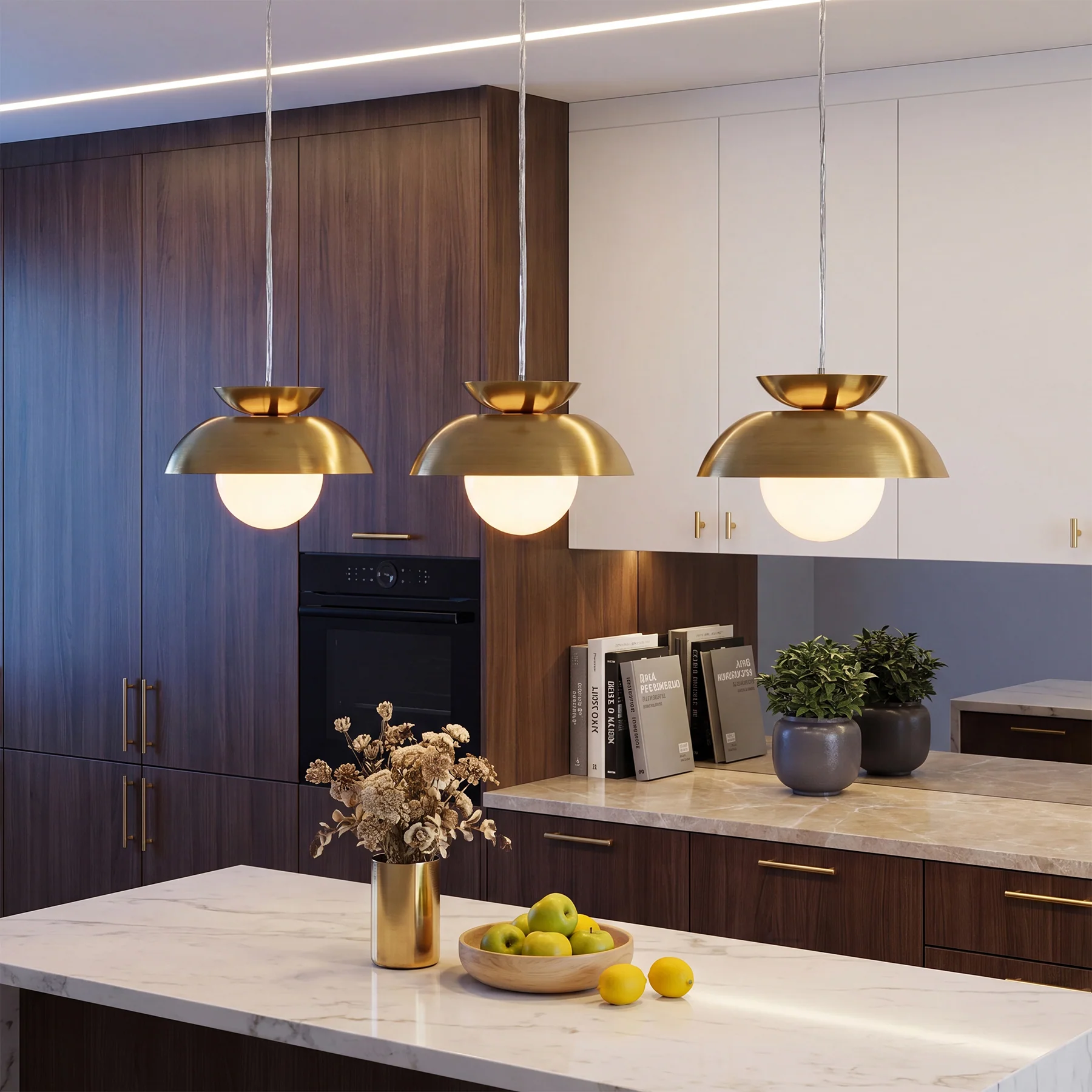 Brass Dome Pendant Light, Gold Island Light Fixtures with Height Adjustable - Image 5