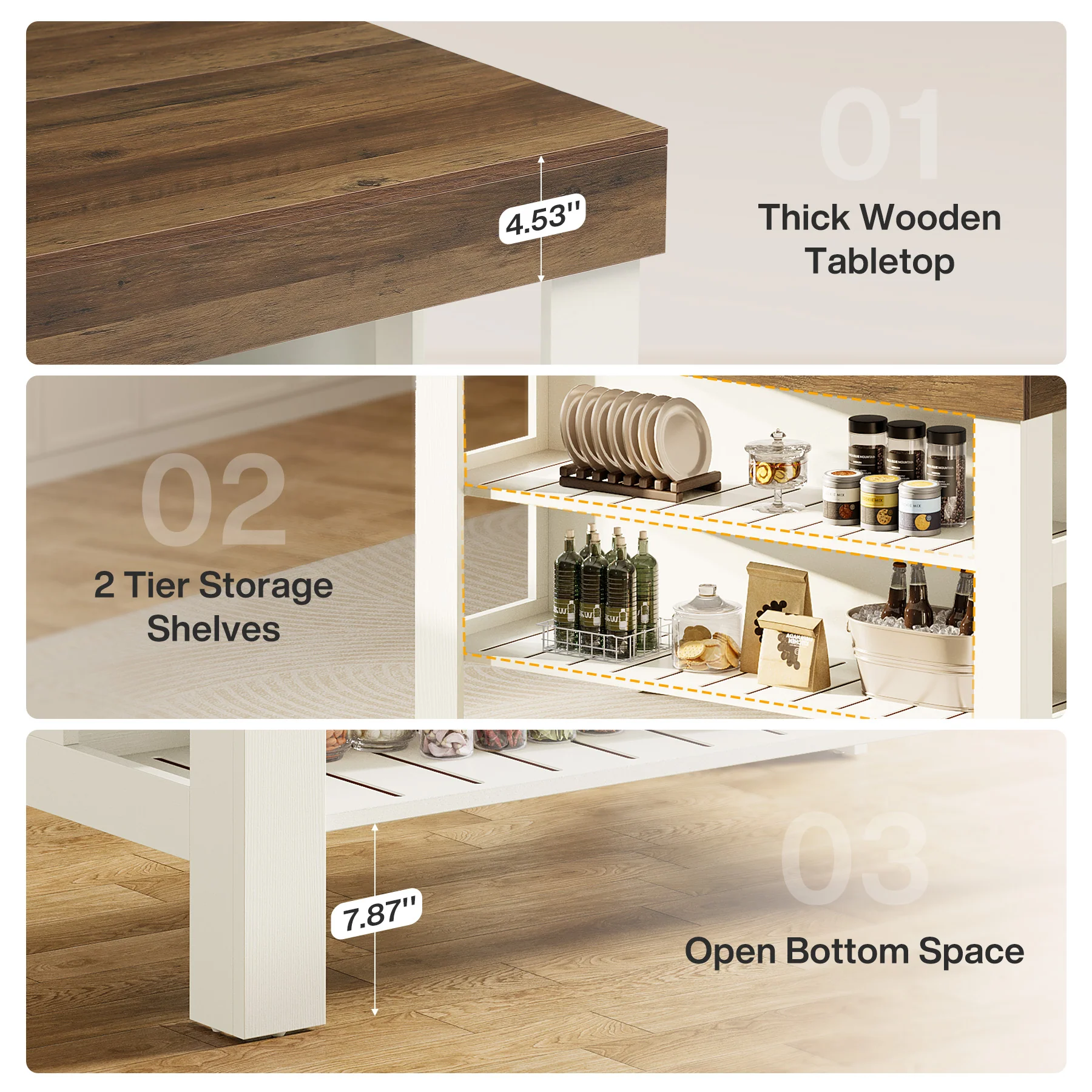55" Kitchen Island, Breakfast Counter with Seating and Storage Shelves - Image 8