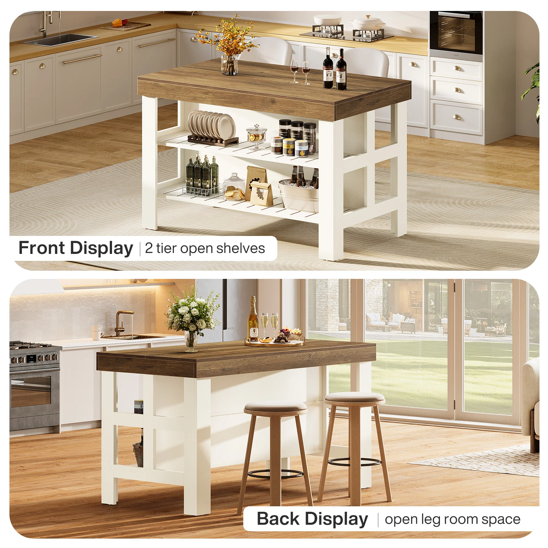 55" Kitchen Island, Breakfast Counter with Seating and Storage Shelves - Image 9
