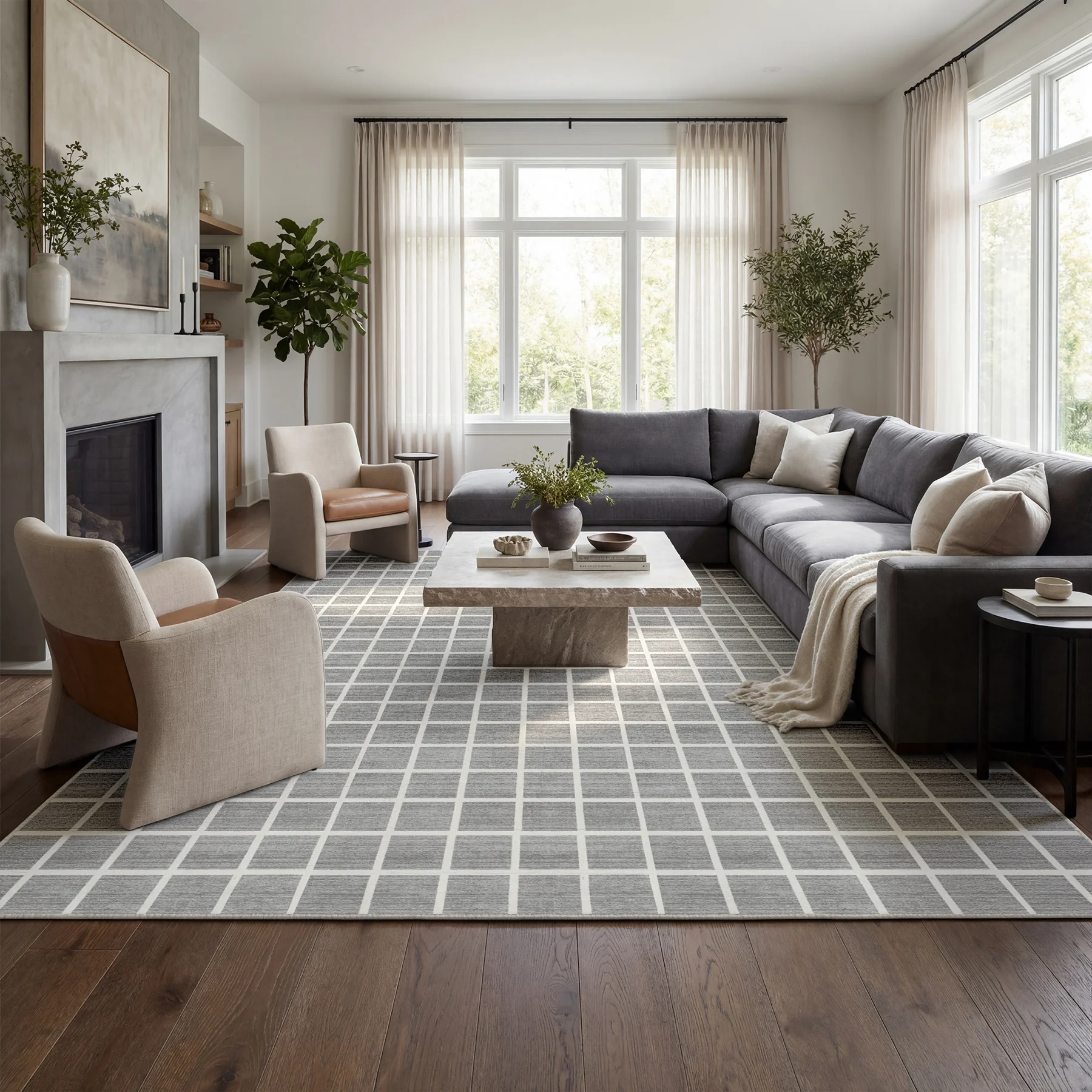 5x7/8x10 Modern Plaid Area Rug, Checkered Washable Rug Soft Non-Slip Ultra Thin Throw Carpet for Living Room, Oeko-Tex Certified - Image 11