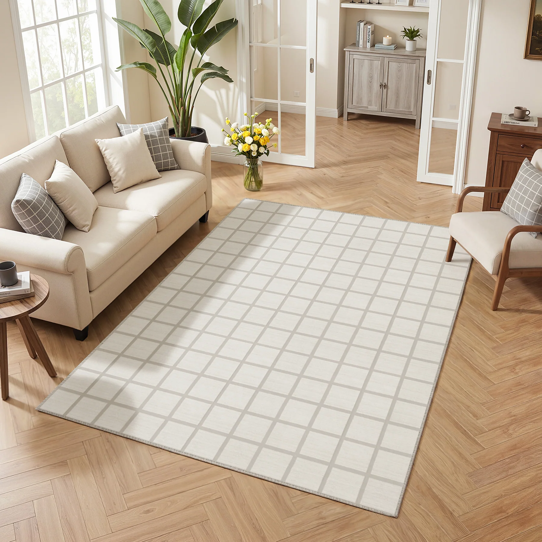 5x7/8x10 Modern Plaid Area Rug, Checkered Washable Rug Soft Non-Slip Ultra Thin Throw Carpet for Living Room, Oeko-Tex Certified - Image 15
