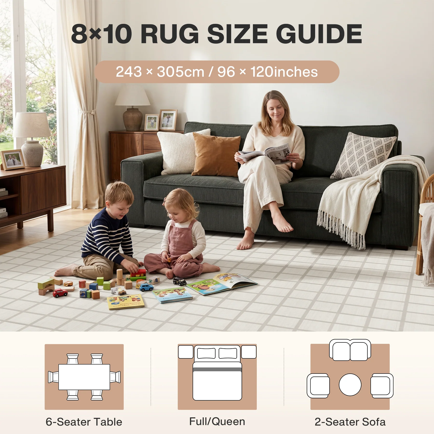5x7/8x10 Modern Plaid Area Rug, Checkered Washable Rug Soft Non-Slip Ultra Thin Throw Carpet for Living Room, Oeko-Tex Certified - Image 21