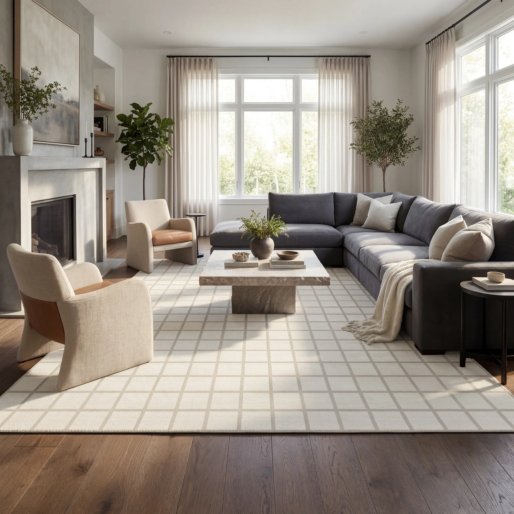 5x7/8x10 Modern Plaid Area Rug, Checkered Washable Rug Soft Non-Slip Ultra Thin Throw Carpet for Living Room, Oeko-Tex Certified - Image 25