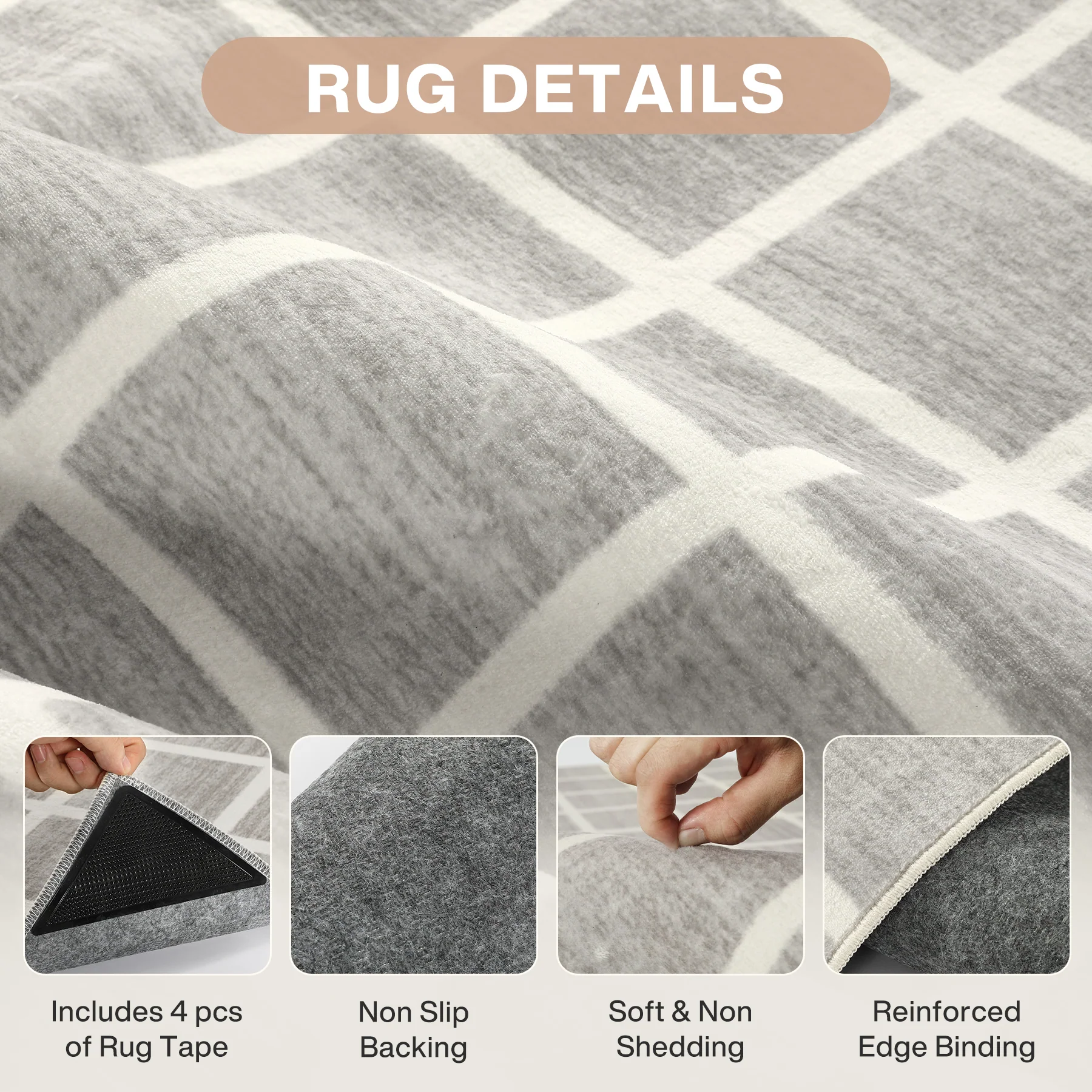 5x7/8x10 Modern Plaid Area Rug, Checkered Washable Rug Soft Non-Slip Ultra Thin Throw Carpet for Living Room, Oeko-Tex Certified - Image 6