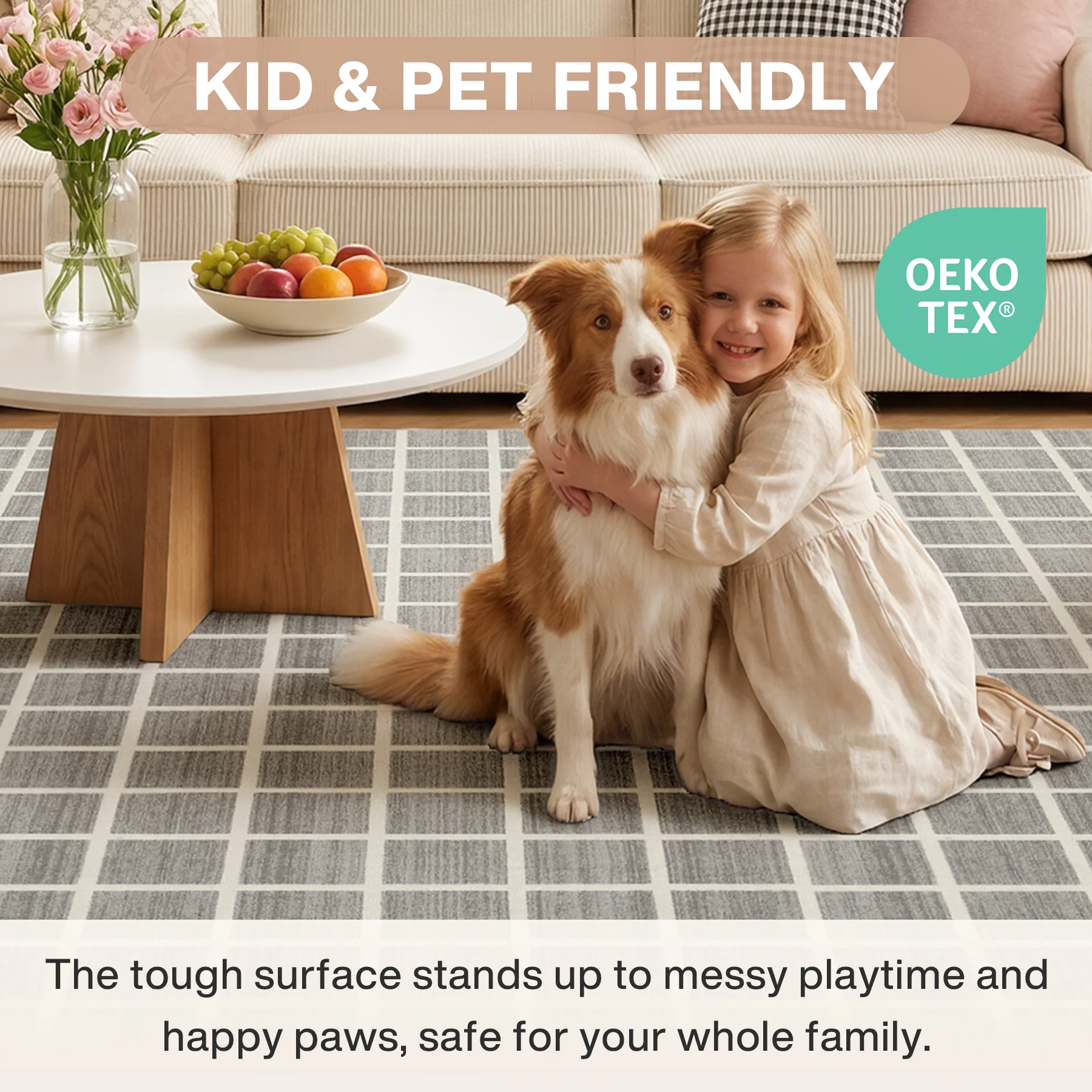 5x7/8x10 Modern Plaid Area Rug, Checkered Washable Rug Soft Non-Slip Ultra Thin Throw Carpet for Living Room, Oeko-Tex Certified - Image 7