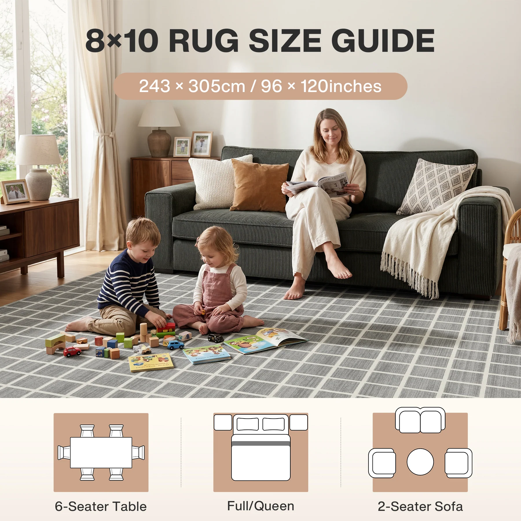 5x7/8x10 Modern Plaid Area Rug, Checkered Washable Rug Soft Non-Slip Ultra Thin Throw Carpet for Living Room, Oeko-Tex Certified - Image 9