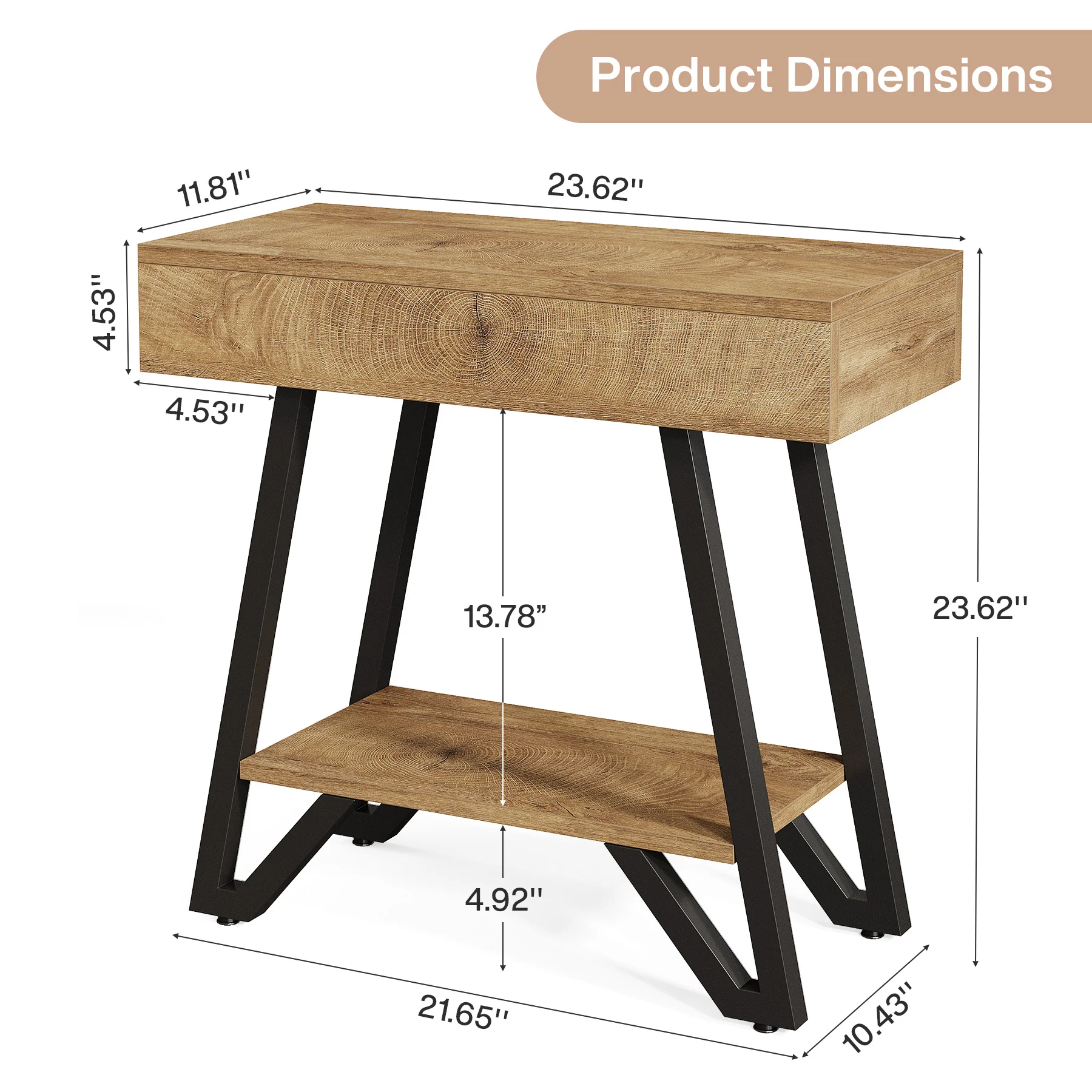 Narrow End Table,Couch Arm Side Table Nightstand with Storage Shelves - Image 2