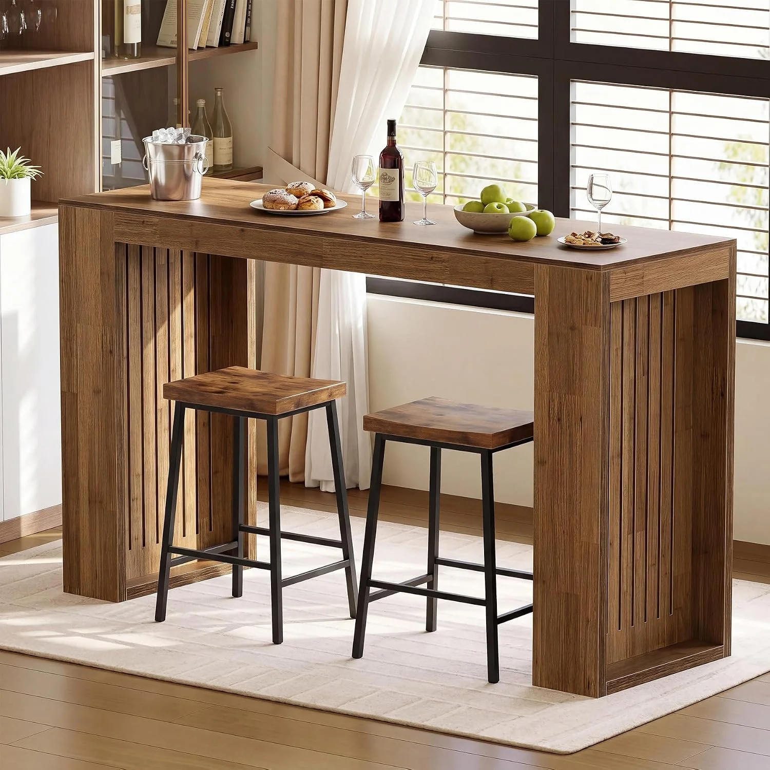 63" Long Bar Table, Counter Height Home Bar Unit Dining Table - Image 4