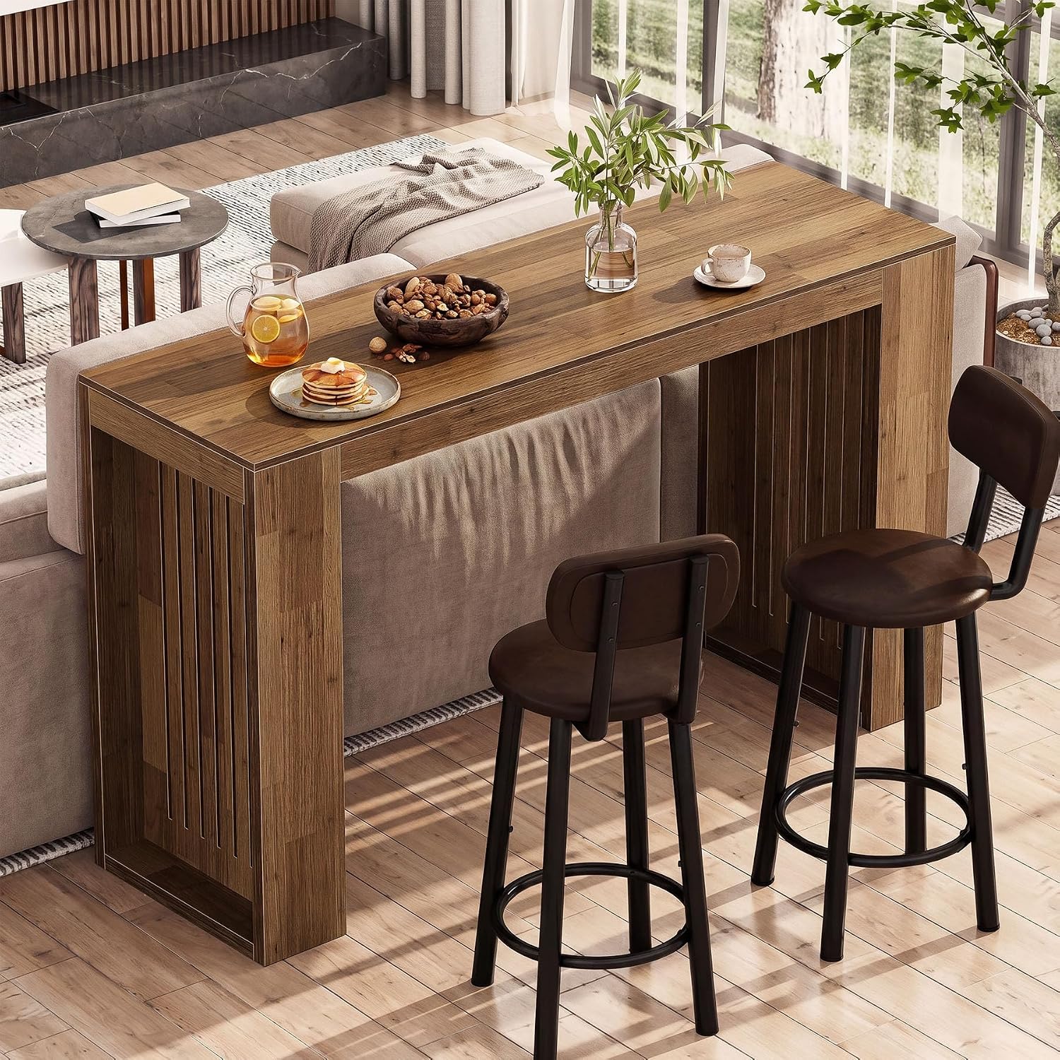 63" Long Bar Table, Counter Height Home Bar Unit Dining Table - Image 5