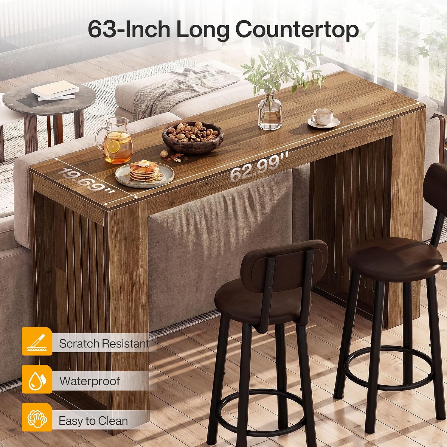 63" Long Bar Table, Counter Height Home Bar Unit Dining Table - Image 7