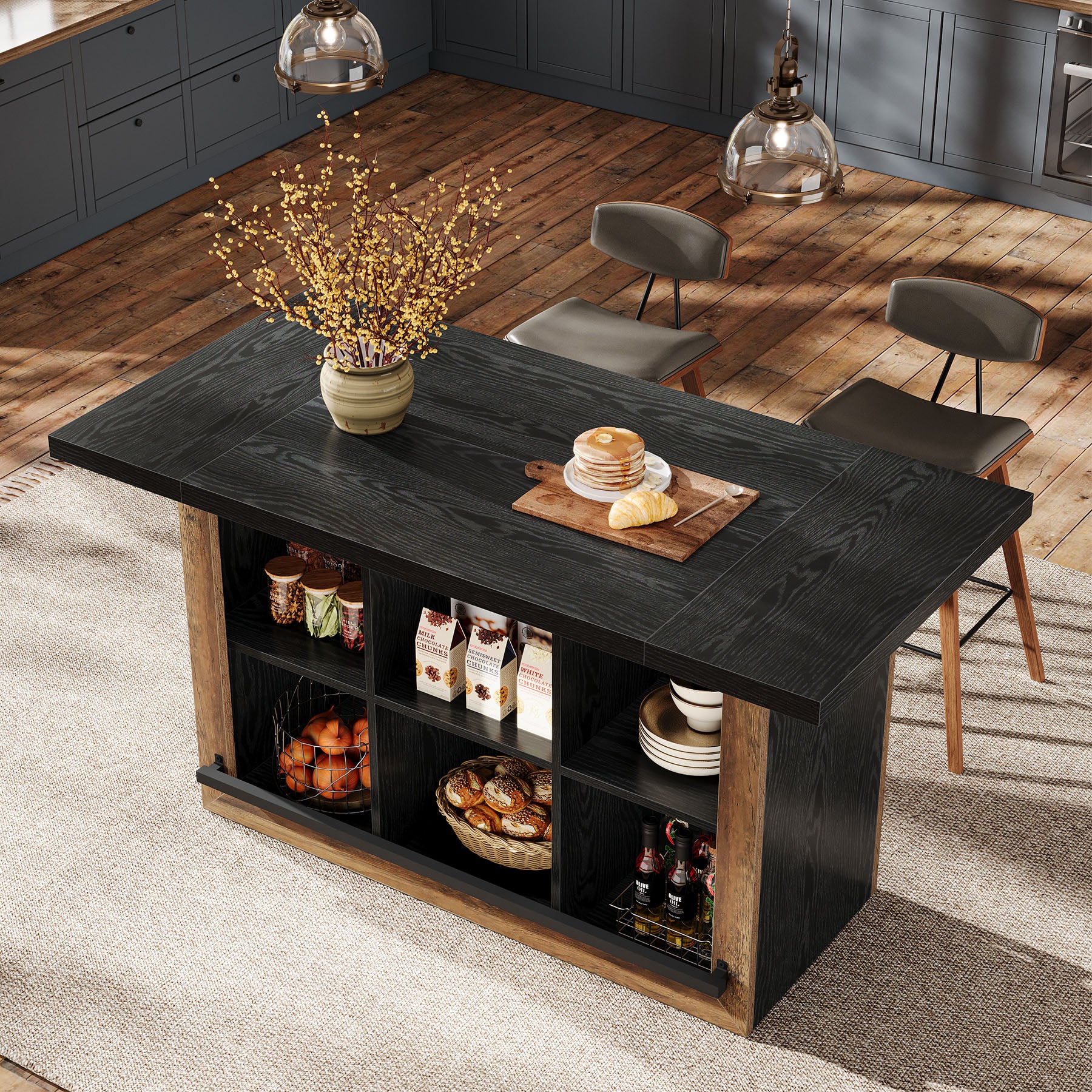 Kitchen Island, Counter Height Kitchen Coffee Bar Table with Storage - Image 3