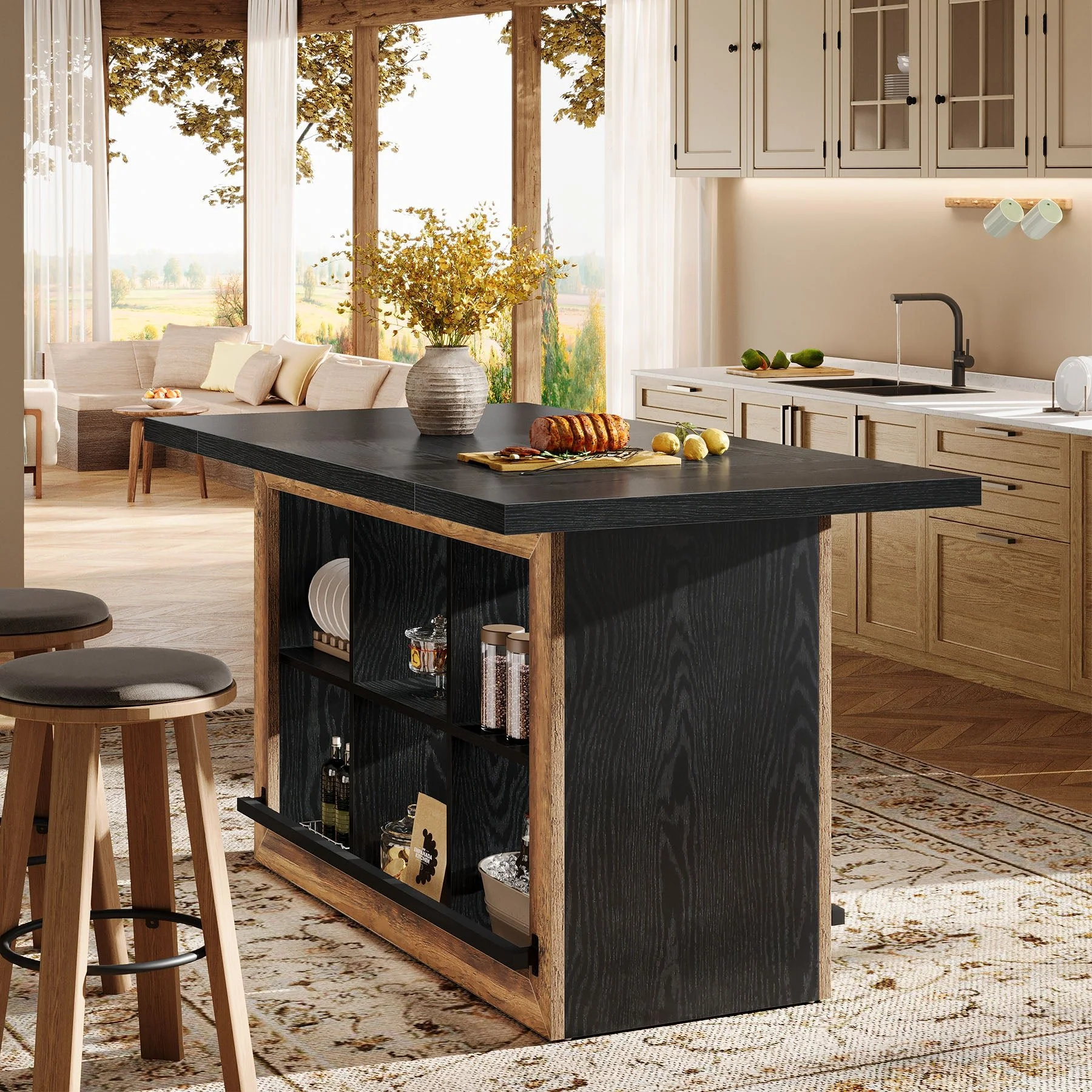 Kitchen Island, Counter Height Kitchen Coffee Bar Table with Storage - Image 5