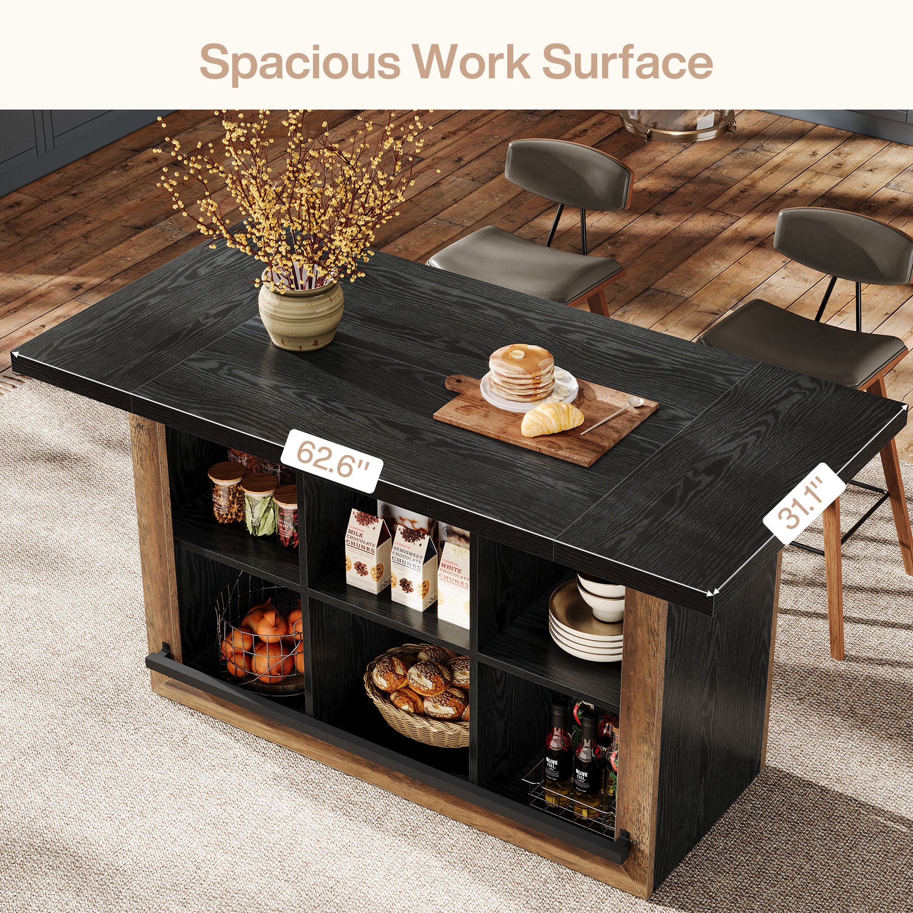 Kitchen Island, Counter Height Kitchen Coffee Bar Table with Storage - Image 7