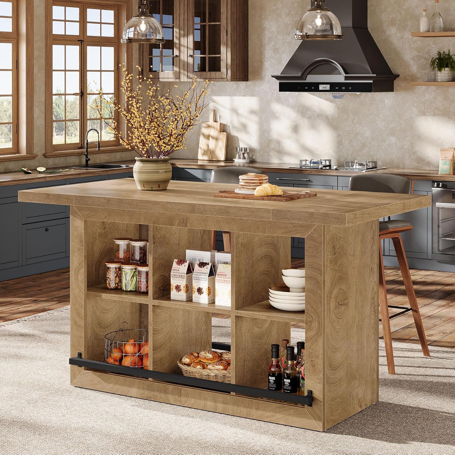 Kitchen Island, Counter Height Kitchen Coffee Bar Table with Storage - Image 8