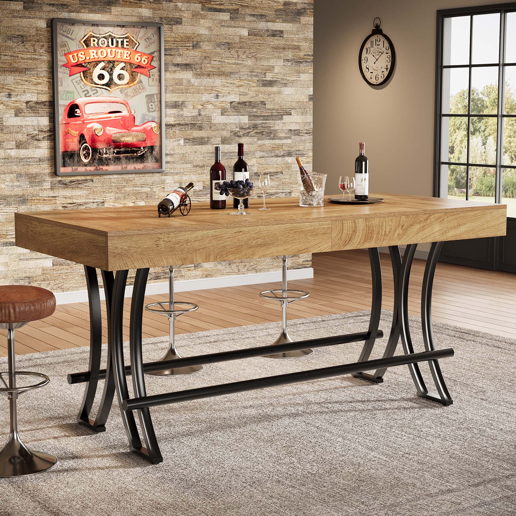 63" Bar Pub Table, Counter Height Kitchen Dining Table with Metal Footrest - Image 3