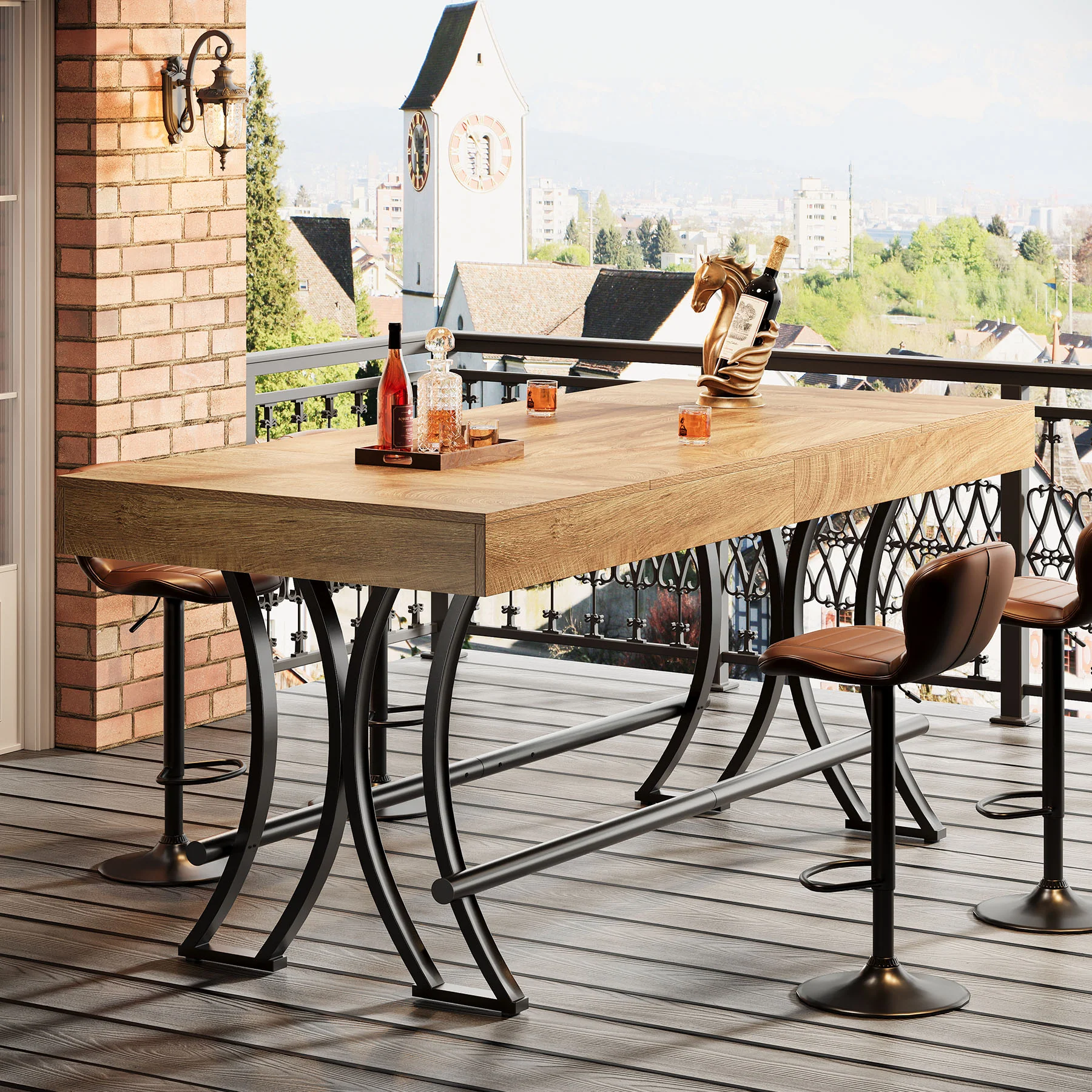 63" Bar Pub Table, Counter Height Kitchen Dining Table with Metal Footrest - Image 4