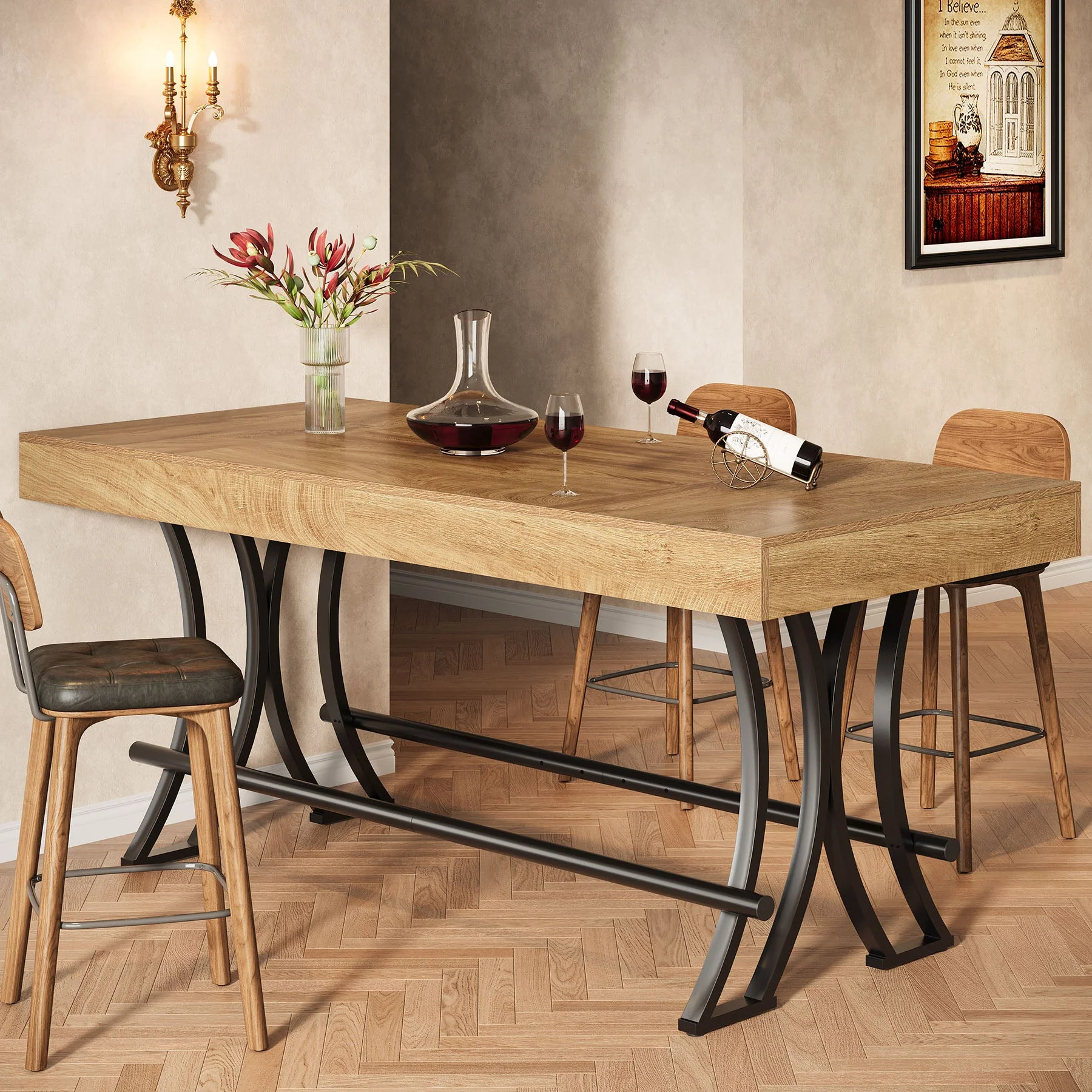63" Bar Pub Table, Counter Height Kitchen Dining Table with Metal Footrest - Image 5