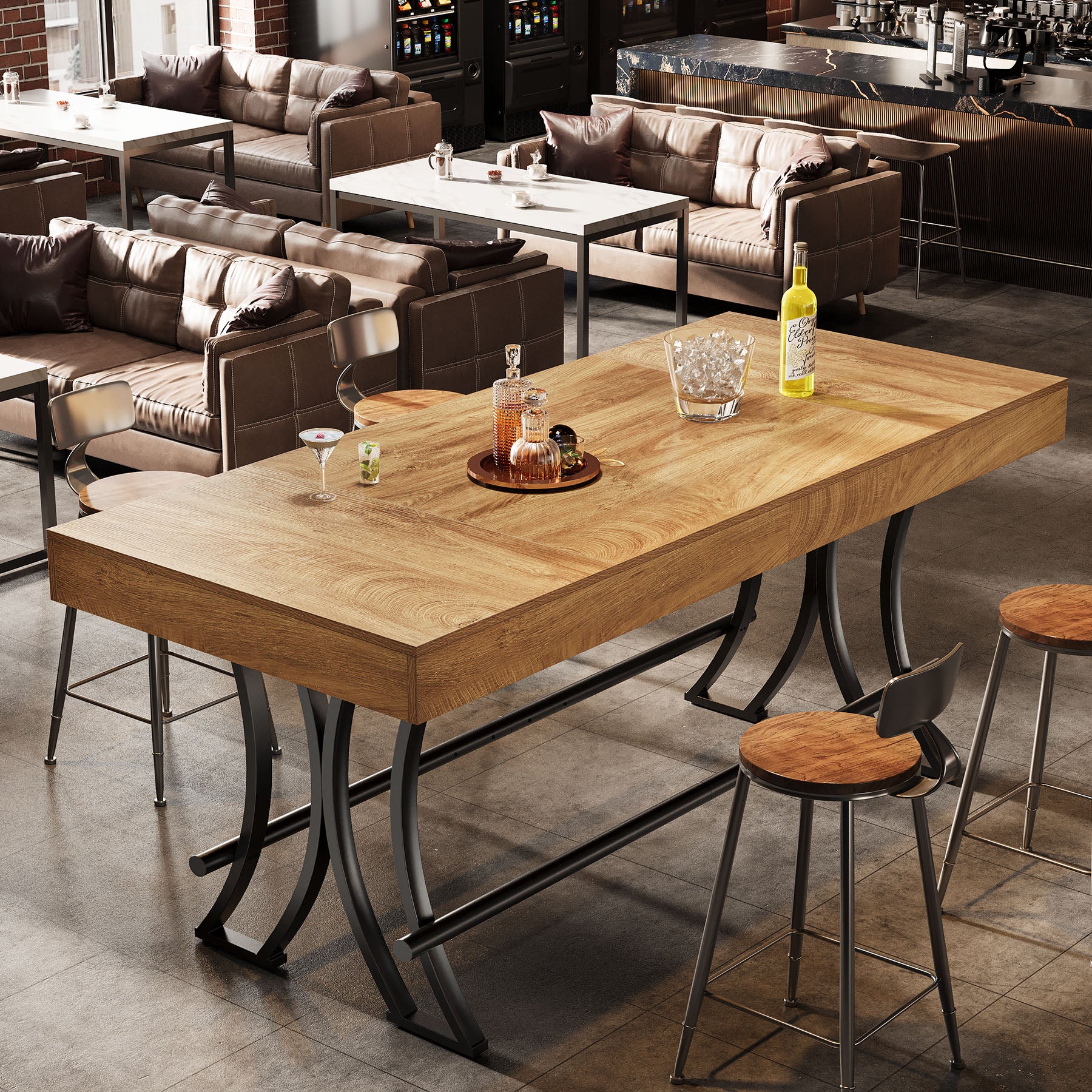63" Bar Pub Table, Counter Height Kitchen Dining Table with Metal Footrest - Image 6