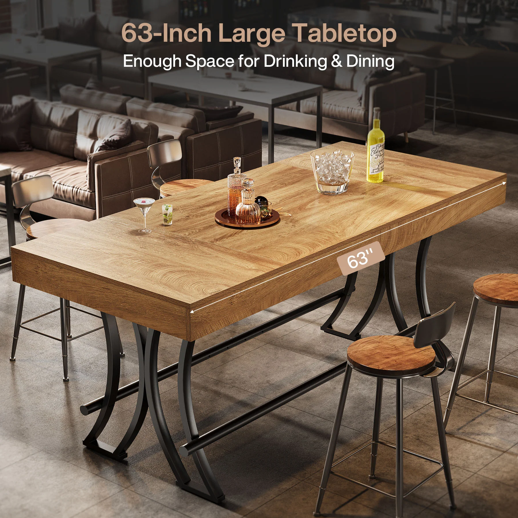 63" Bar Pub Table, Counter Height Kitchen Dining Table with Metal Footrest - Image 8