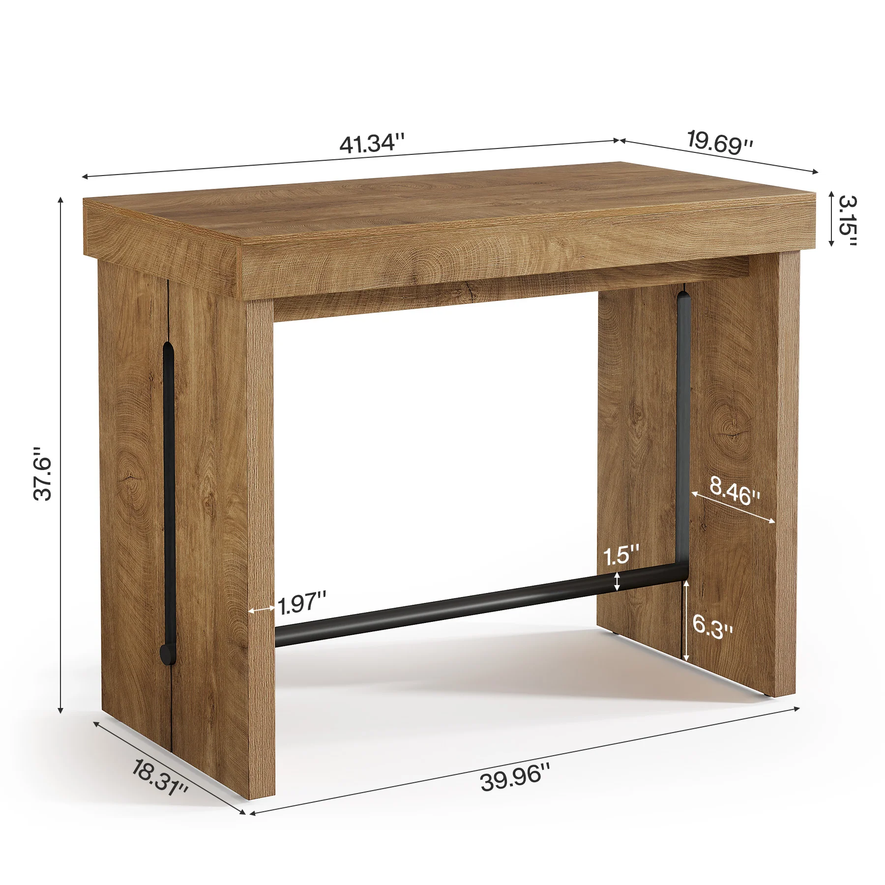 41" Bar Table, Counter Height Pub Table with Thickened Tabletop - Image 2