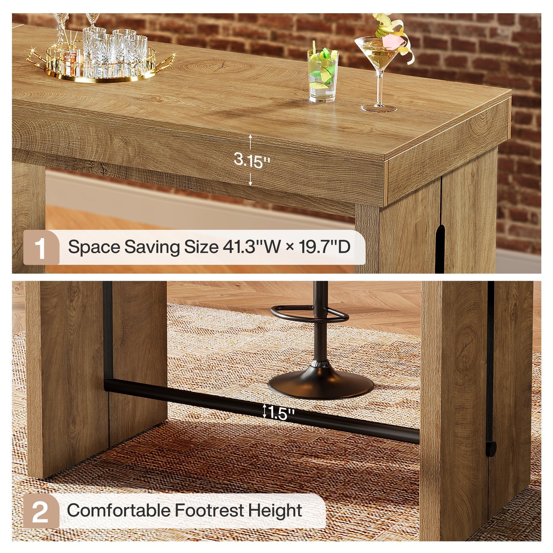 41" Bar Table, Counter Height Pub Table with Thickened Tabletop - Image 6