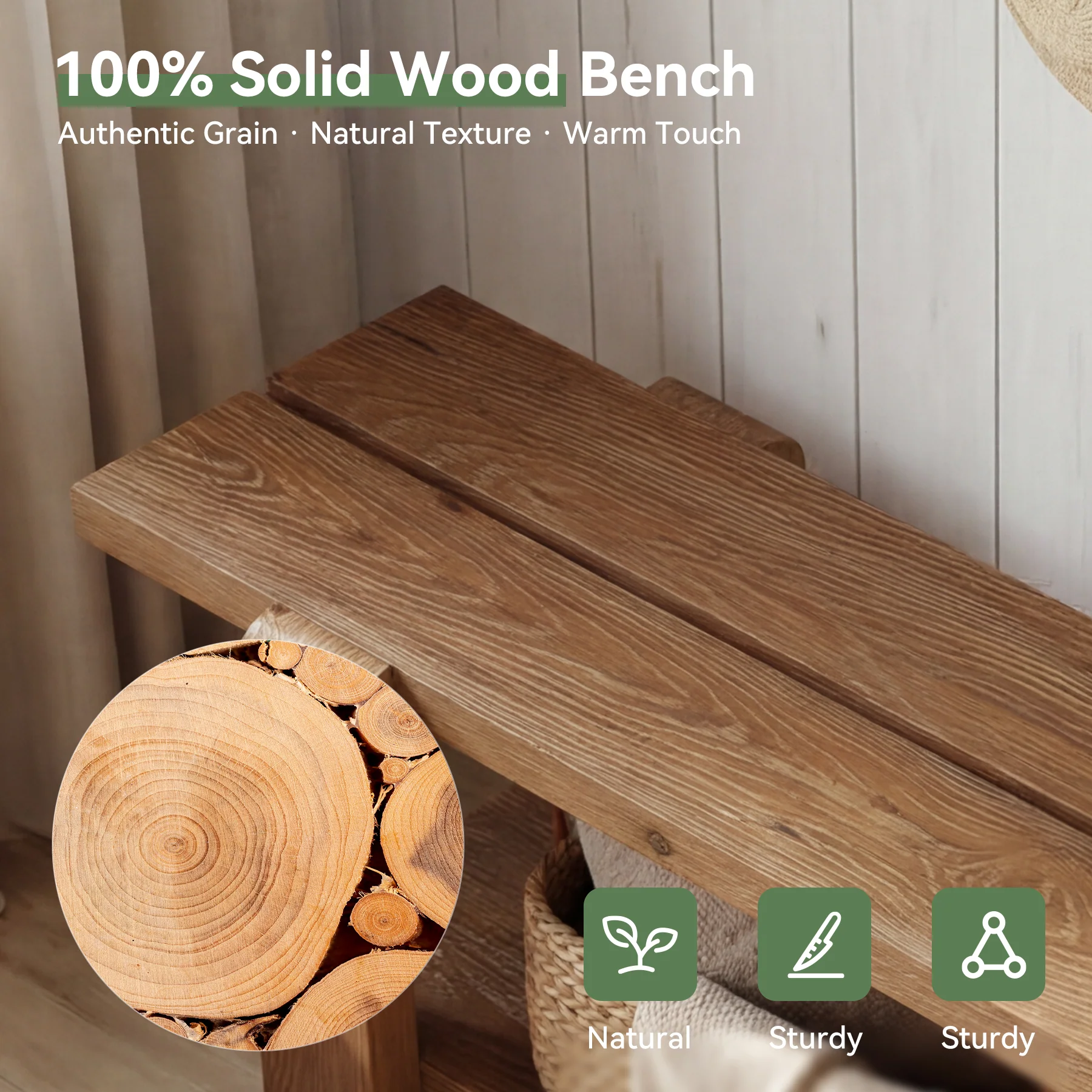 Tribesigns 63" Solid Wood Entryway Bench, Farmhouse Shoe Storage Bench for Hallway - Image 11