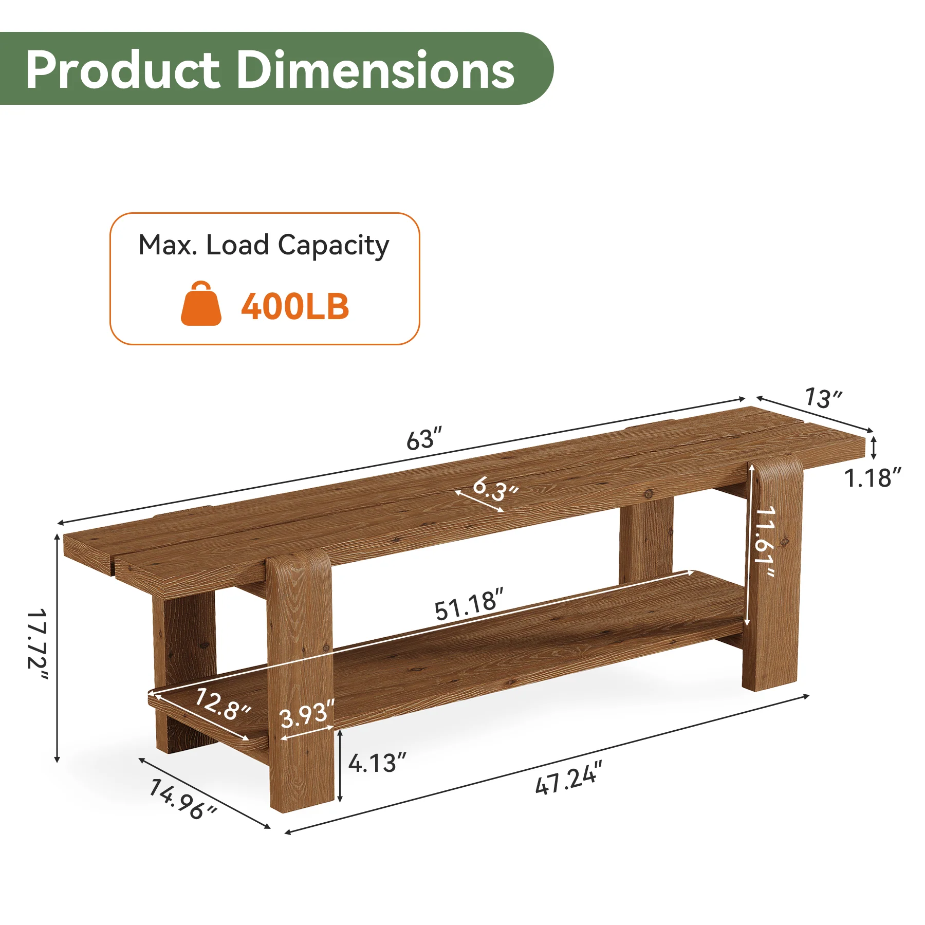 Tribesigns 63" Solid Wood Entryway Bench, Farmhouse Shoe Storage Bench for Hallway - Image 2
