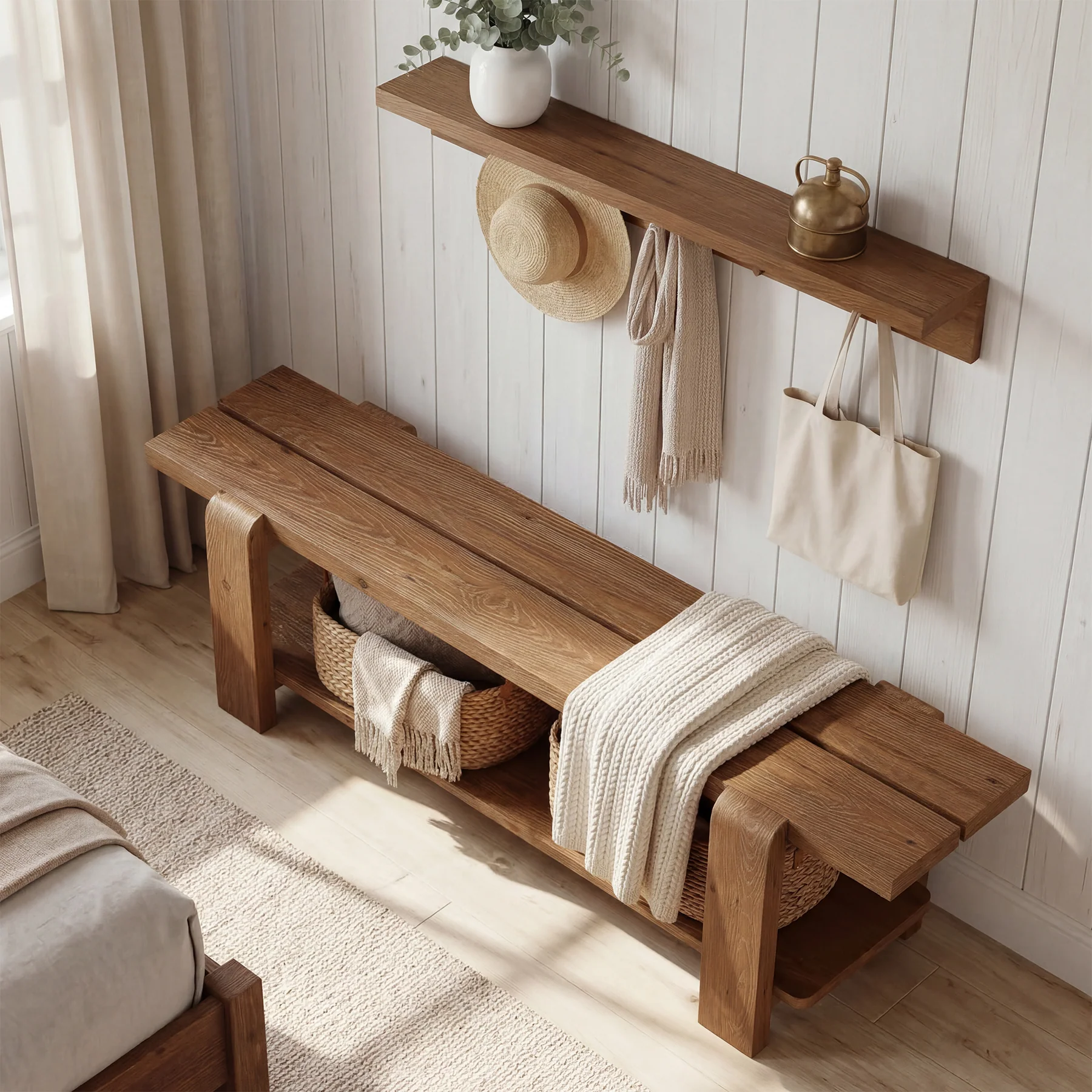 Tribesigns 63" Solid Wood Entryway Bench, Farmhouse Shoe Storage Bench for Hallway - Image 6