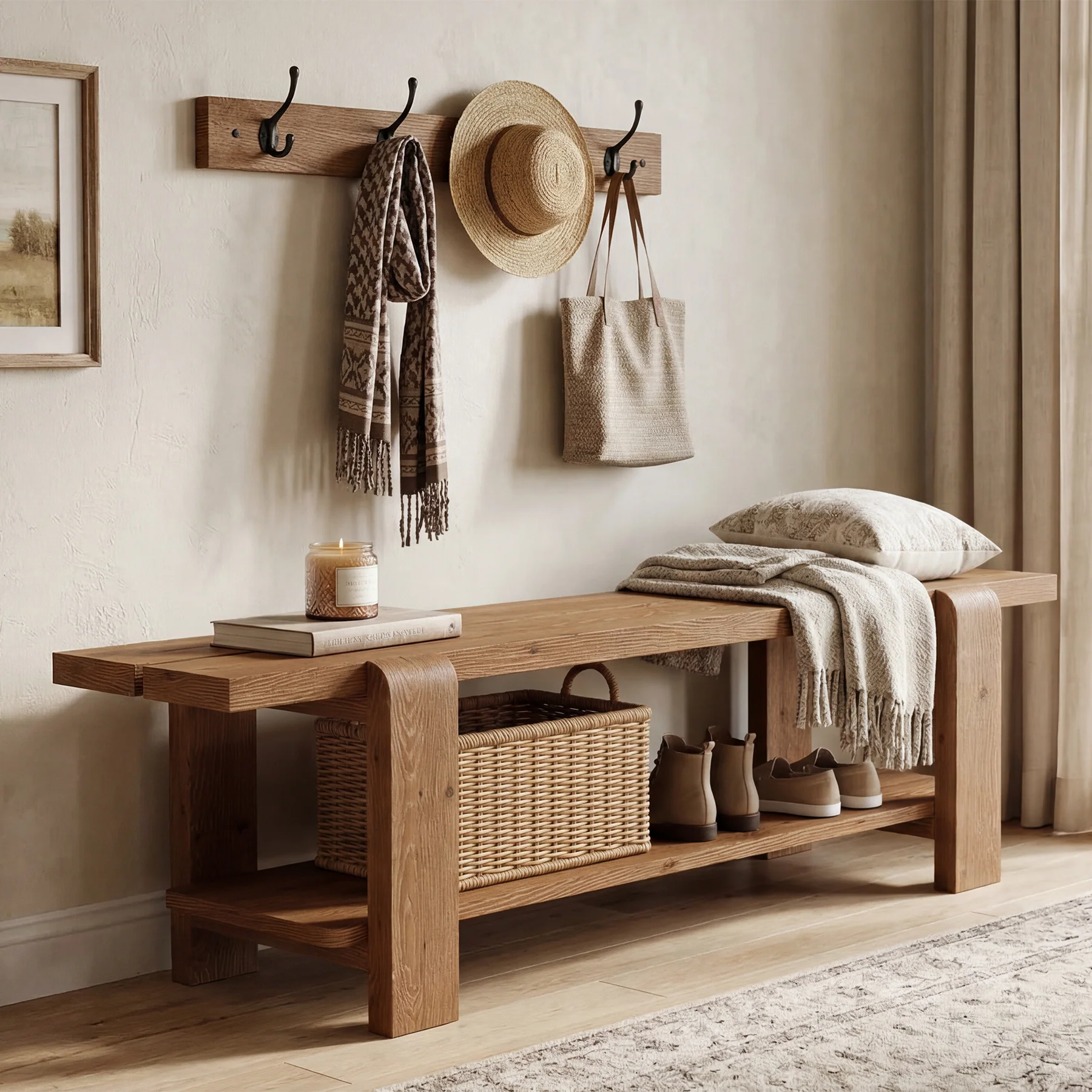 Tribesigns 63" Solid Wood Entryway Bench, Farmhouse Shoe Storage Bench for Hallway - Image 8