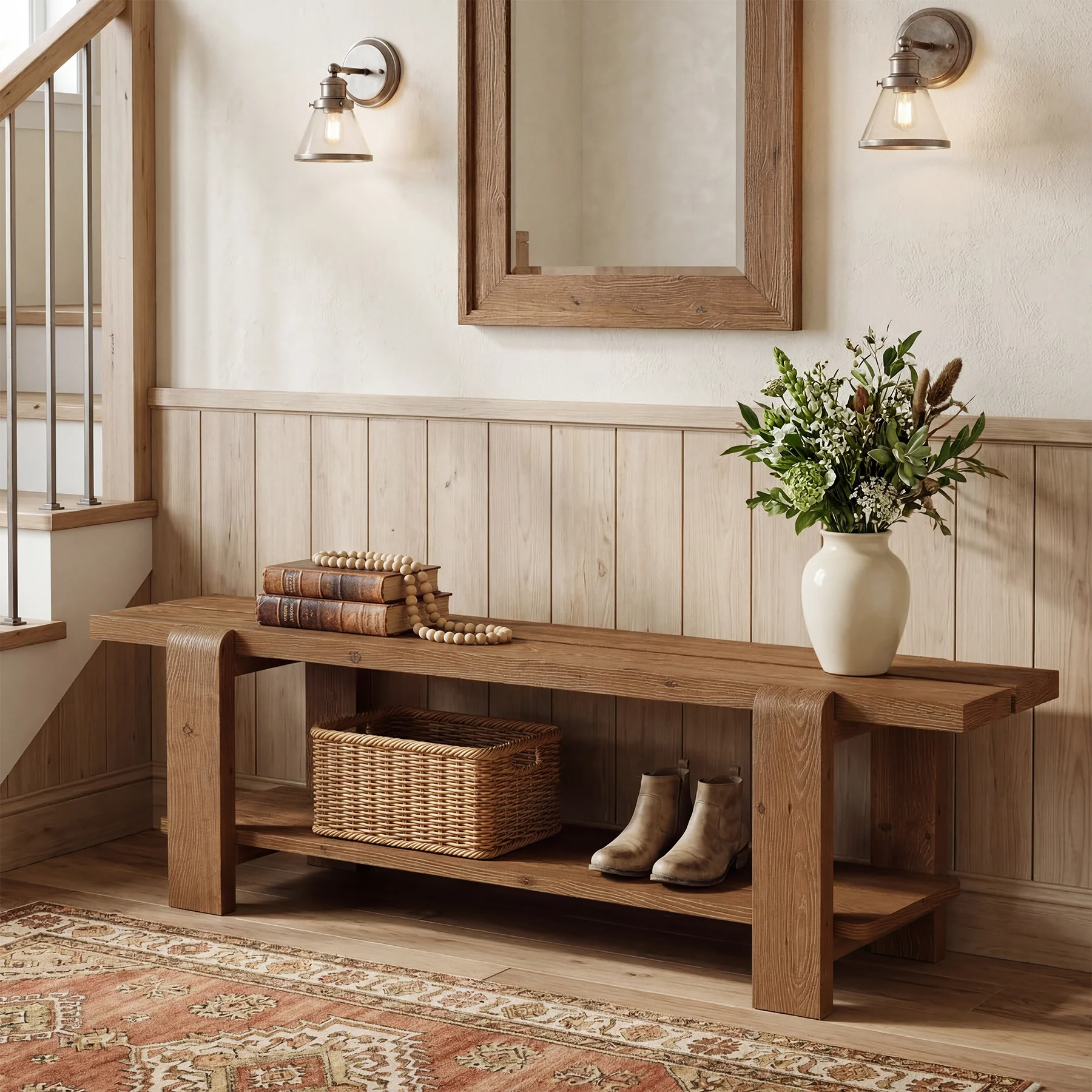 Tribesigns 63" Solid Wood Entryway Bench, Farmhouse Shoe Storage Bench for Hallway - Image 9