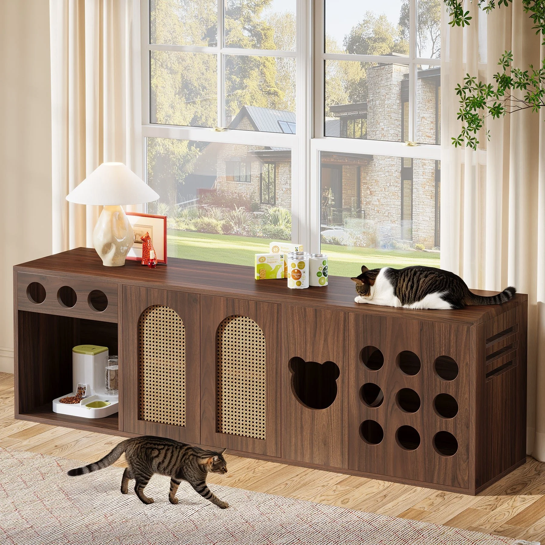 70.9" Cat Litter Box Enclosure, Extra Large Hidden Litter Box Cabinet Cat House - Image 4