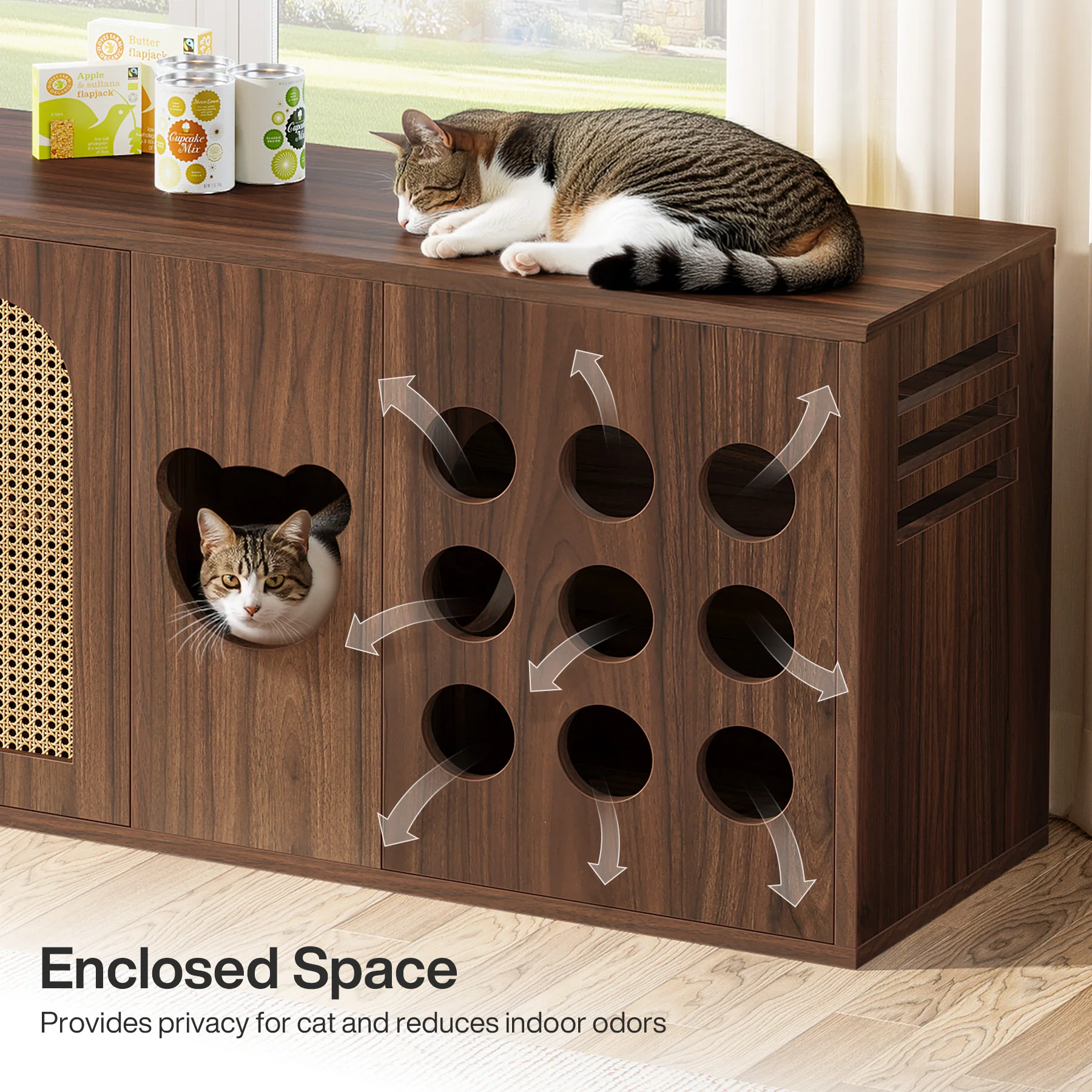 70.9" Cat Litter Box Enclosure, Extra Large Hidden Litter Box Cabinet Cat House - Image 6