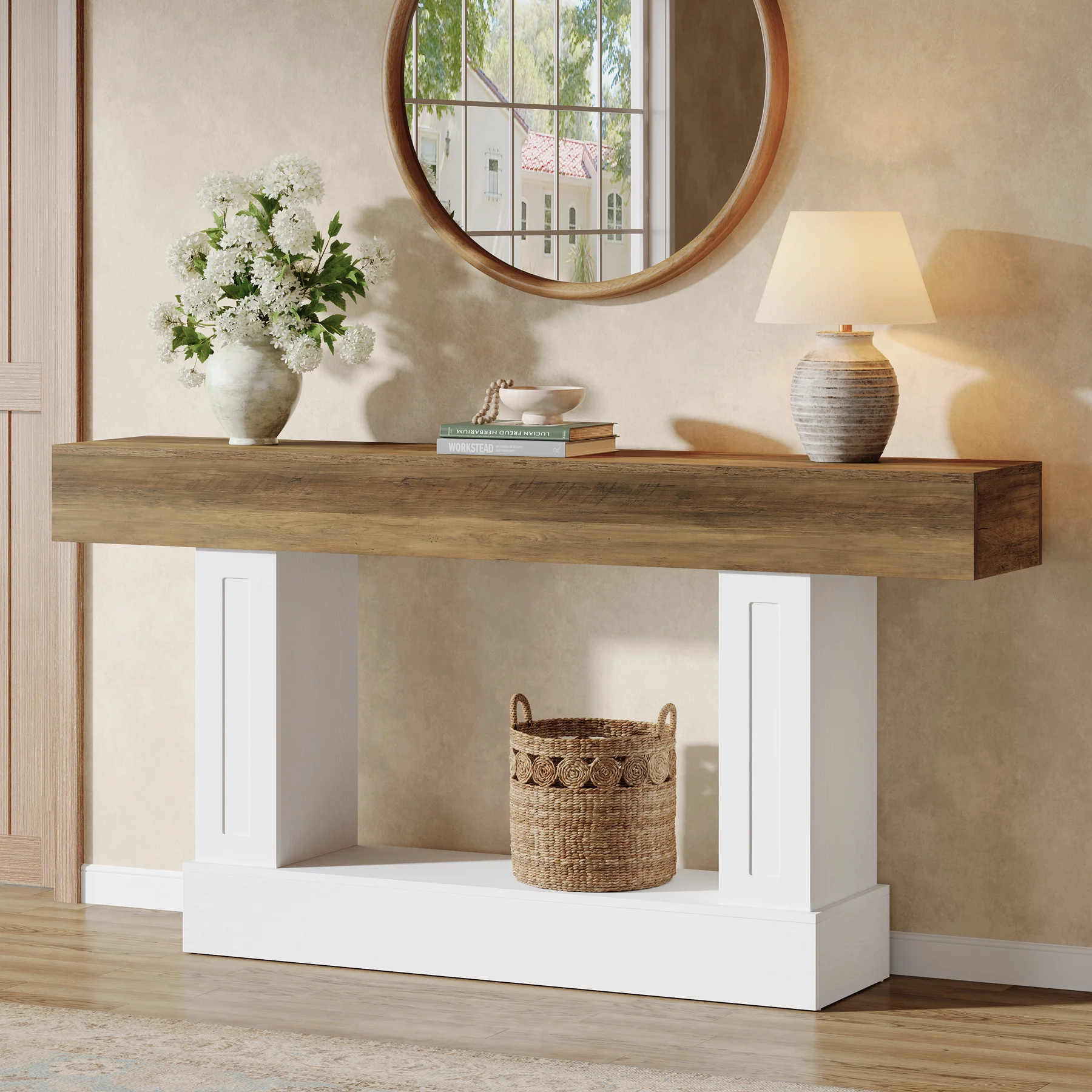 63" Console Table, Farmhouse 2-Tier Sofa Table for Living Room & Hallway - Image 3