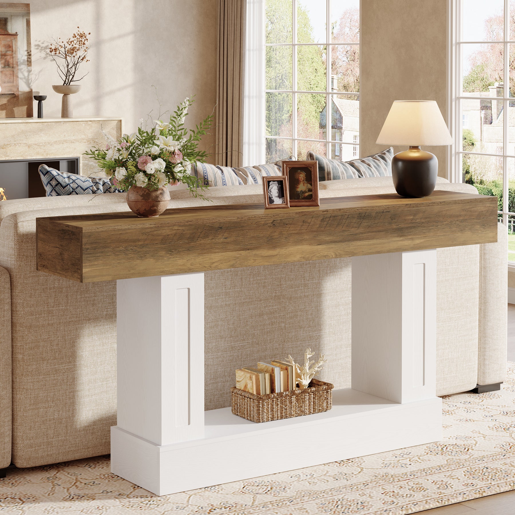 63" Console Table, Farmhouse 2-Tier Sofa Table for Living Room & Hallway - Image 7