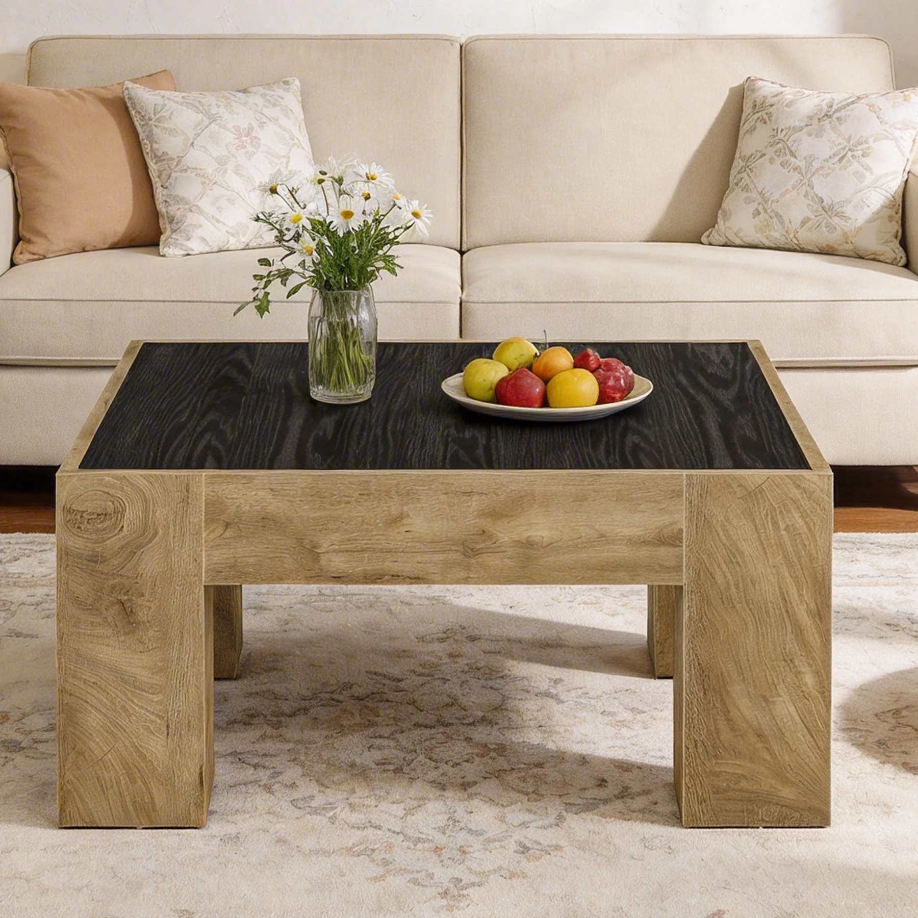 31.5" Square Coffee Tables, Farmhouse Center Table with Sturdy Legs