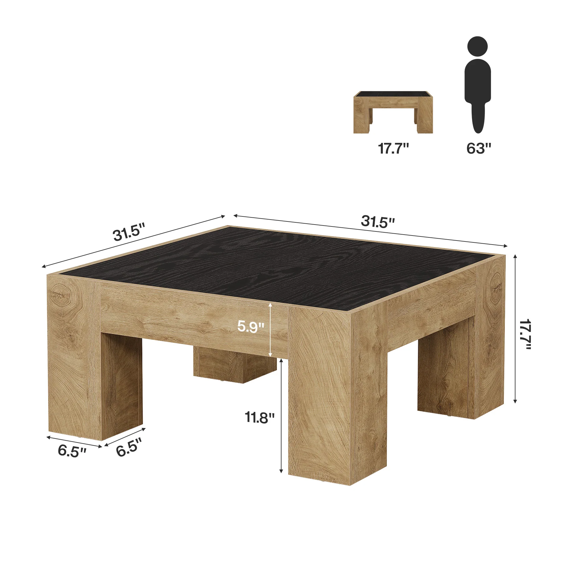 31.5" Square Coffee Tables, Farmhouse Center Table with Sturdy Legs - Image 2